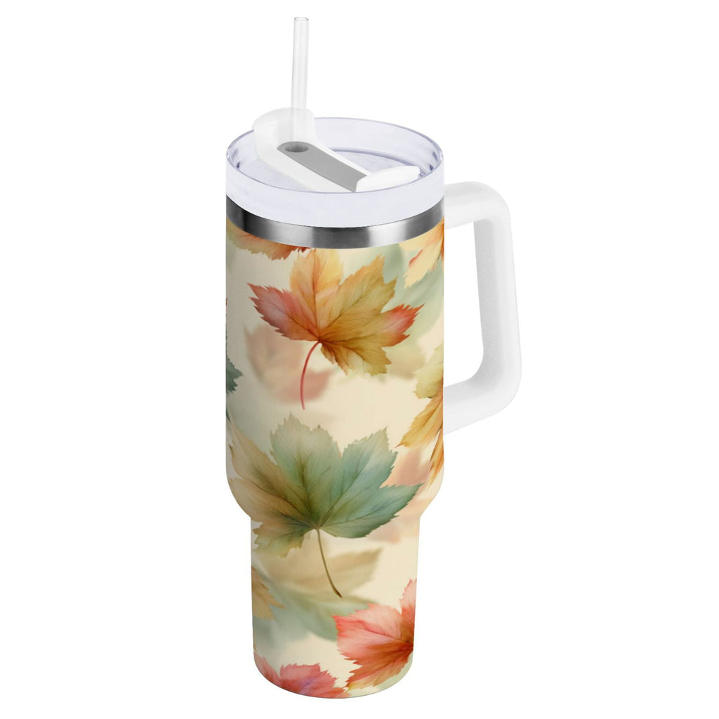 40 oz Insulated Stainless Steel Tumbler Double Wall Stainless Steel Tumbler with 2-Way Drinking Watercolor Maple Leaves Pattern - Pick 429