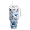 40 oz Insulated Stainless Steel Tumbler Double Wall Stainless Steel Tumbler with 2-Way Drinking White Floral Pattern - Pick 737