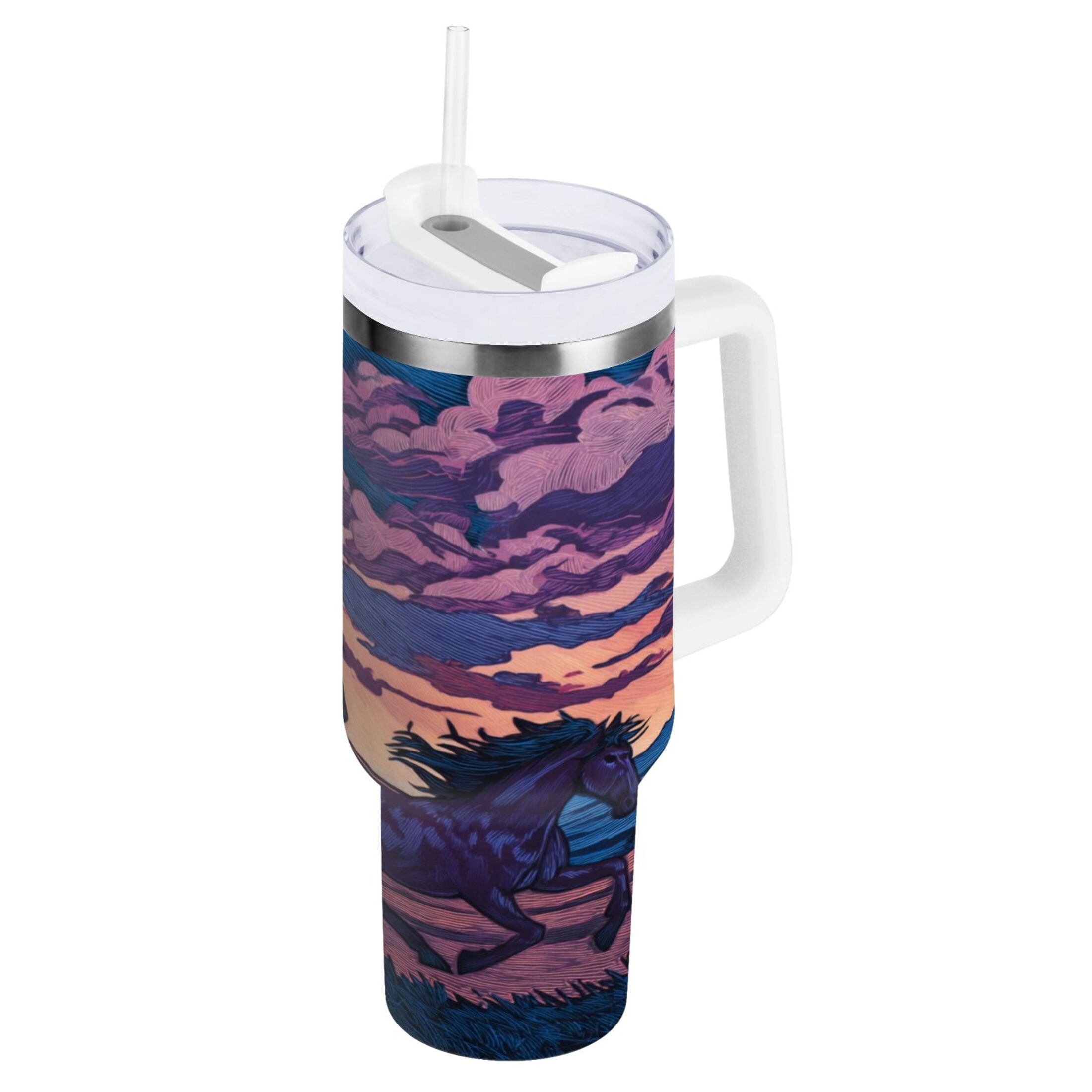 40 oz Insulated Stainless Steel Tumbler Double Wall Stainless Steel Tumbler with 2-Way Drinking Wild Horses Running - Pick 930