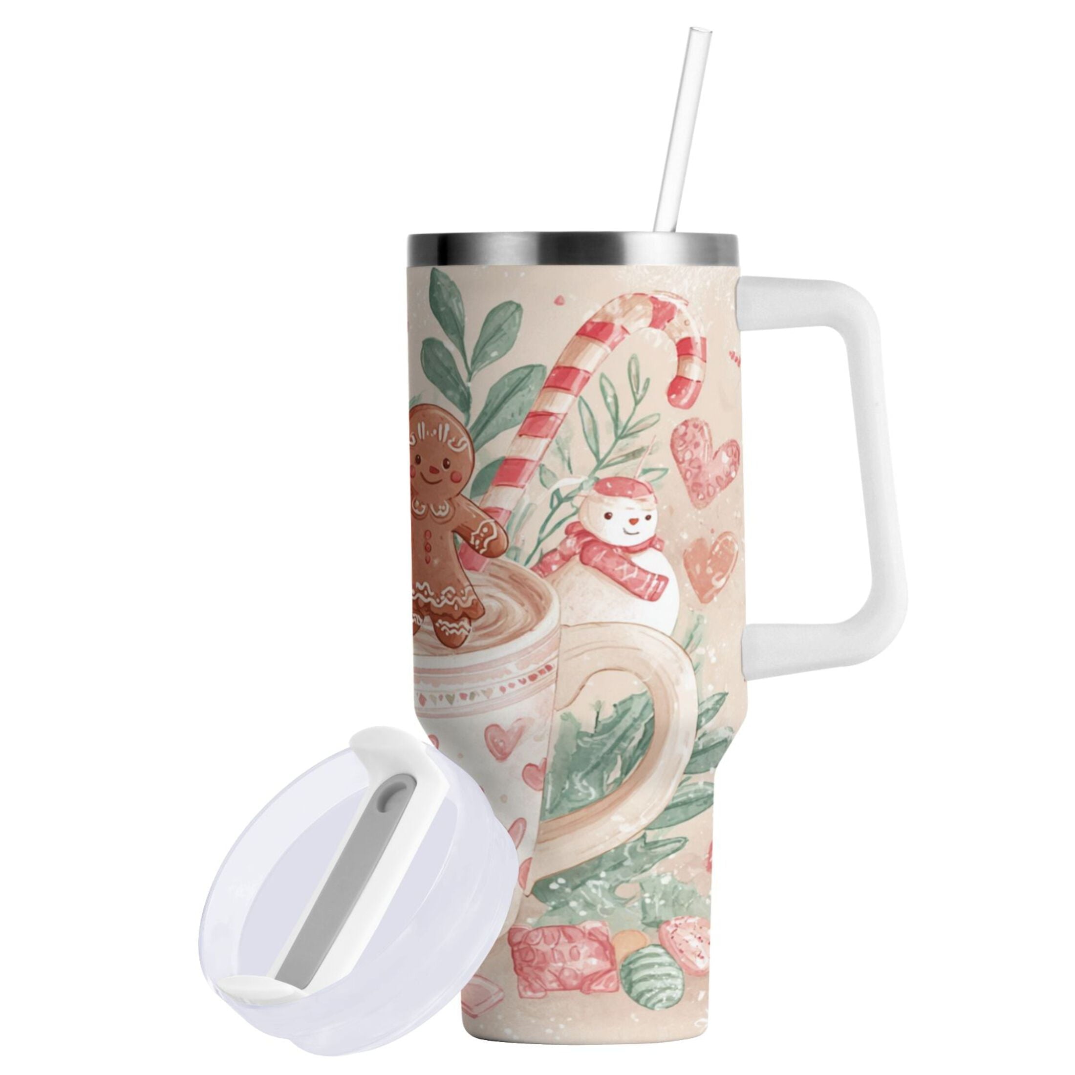 30 oz Insulated Stainless Steel Tumbler Double Wall Stainless Steel Tumbler with 2-Way Drinking Cute Christmas Design - Pick 996
