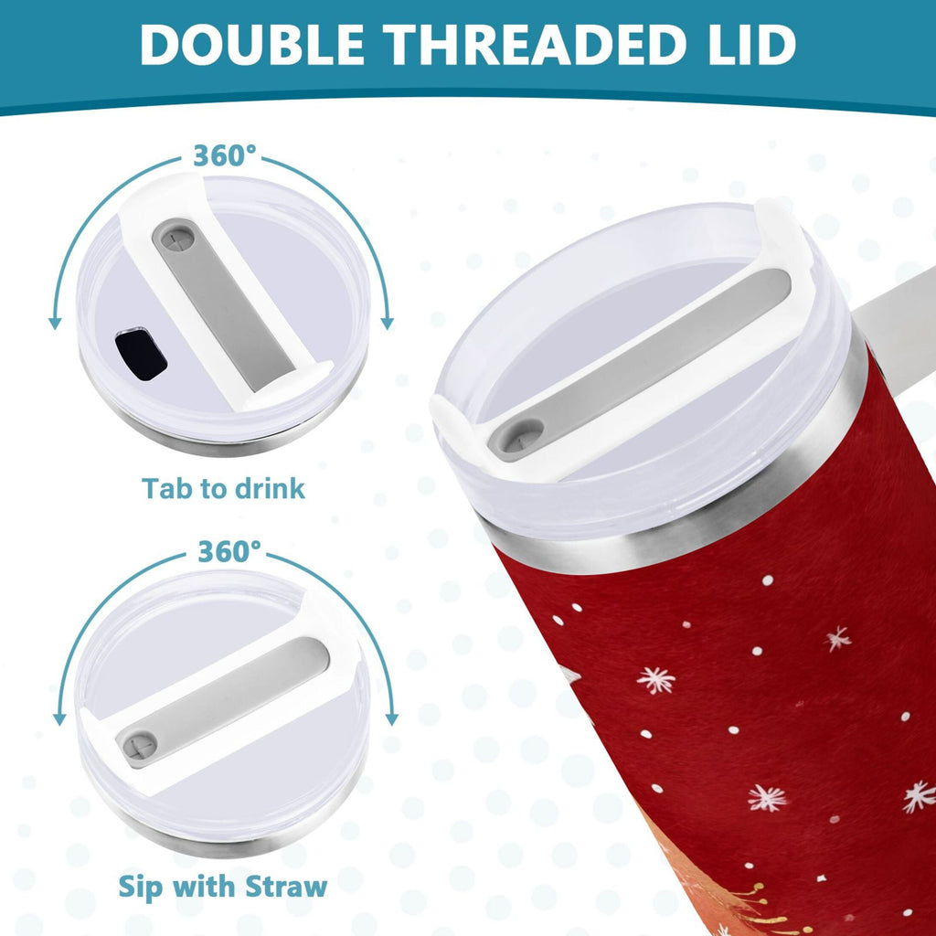 40 oz Insulated Stainless Steel Tumbler Double Wall Stainless Steel Tumbler with 2-Way Drinking Red Christmas Tree - Pick 499