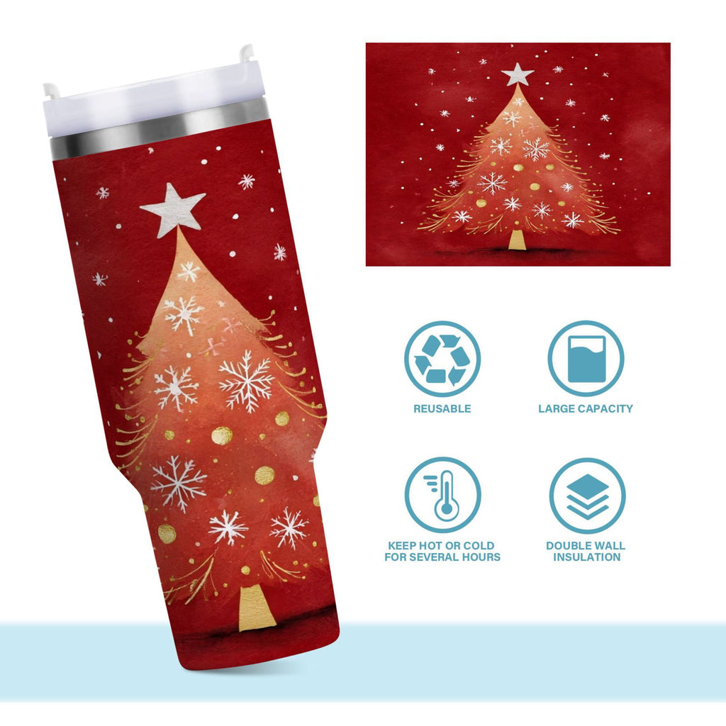 40 oz Insulated Stainless Steel Tumbler Double Wall Stainless Steel Tumbler with 2-Way Drinking Red Christmas Tree - Pick 499