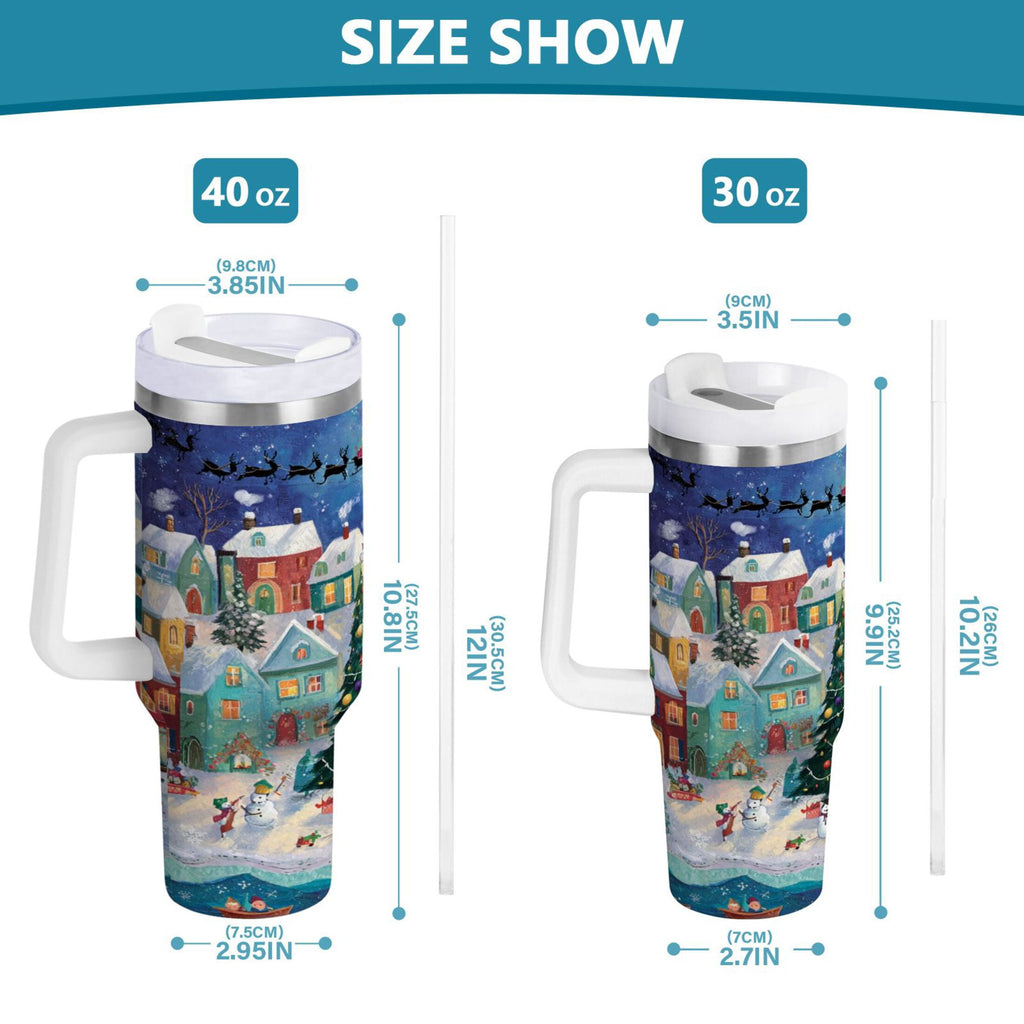 30 oz Insulated Stainless Steel Tumbler Double Wall Stainless Steel Tumbler with 2-Way Drinking Charming Christmas Scene - Pick 932
