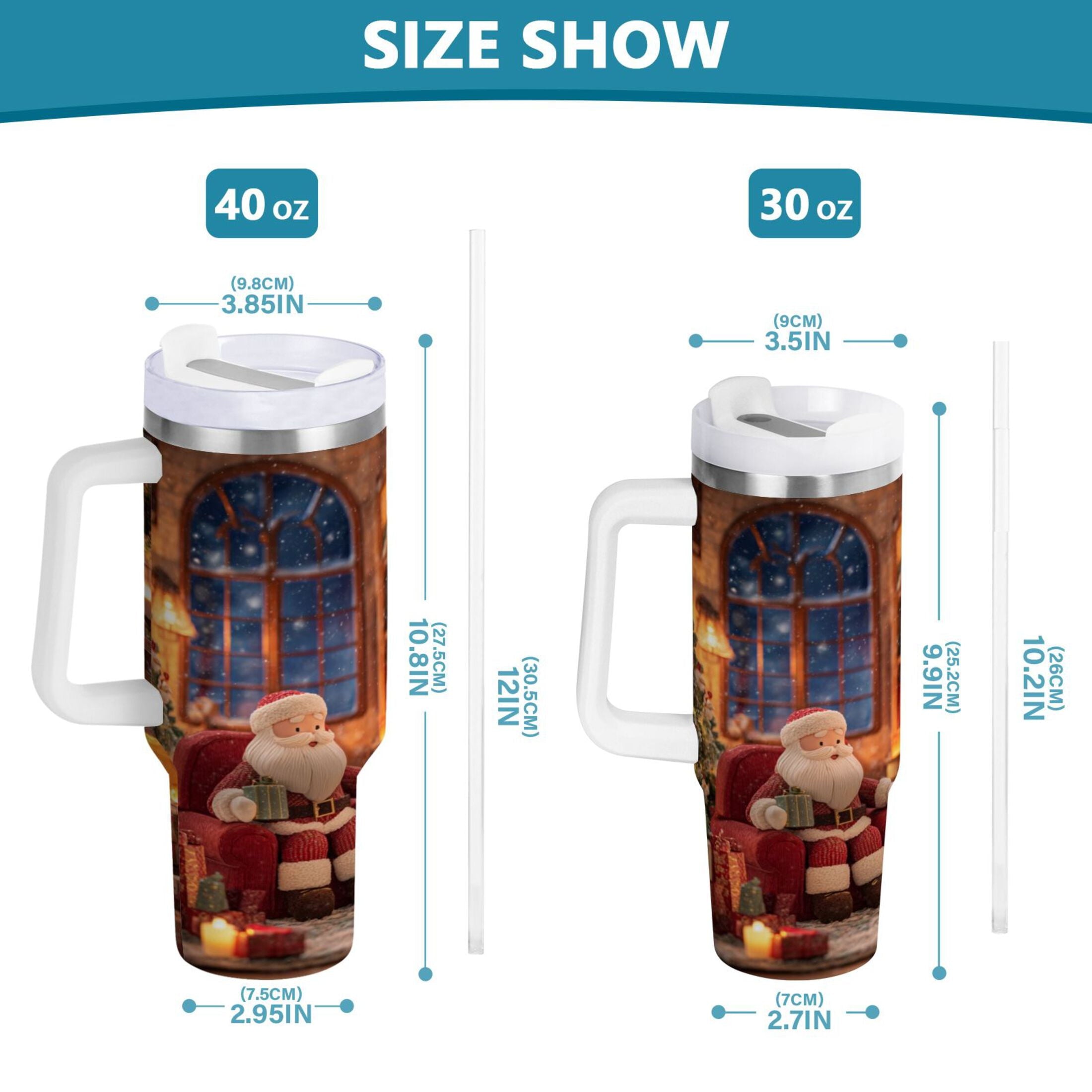 40 oz Insulated Stainless Steel Tumbler Double Wall Stainless Steel Tumbler with 2-Way Drinking Sitting Santa Claus - Pick 480