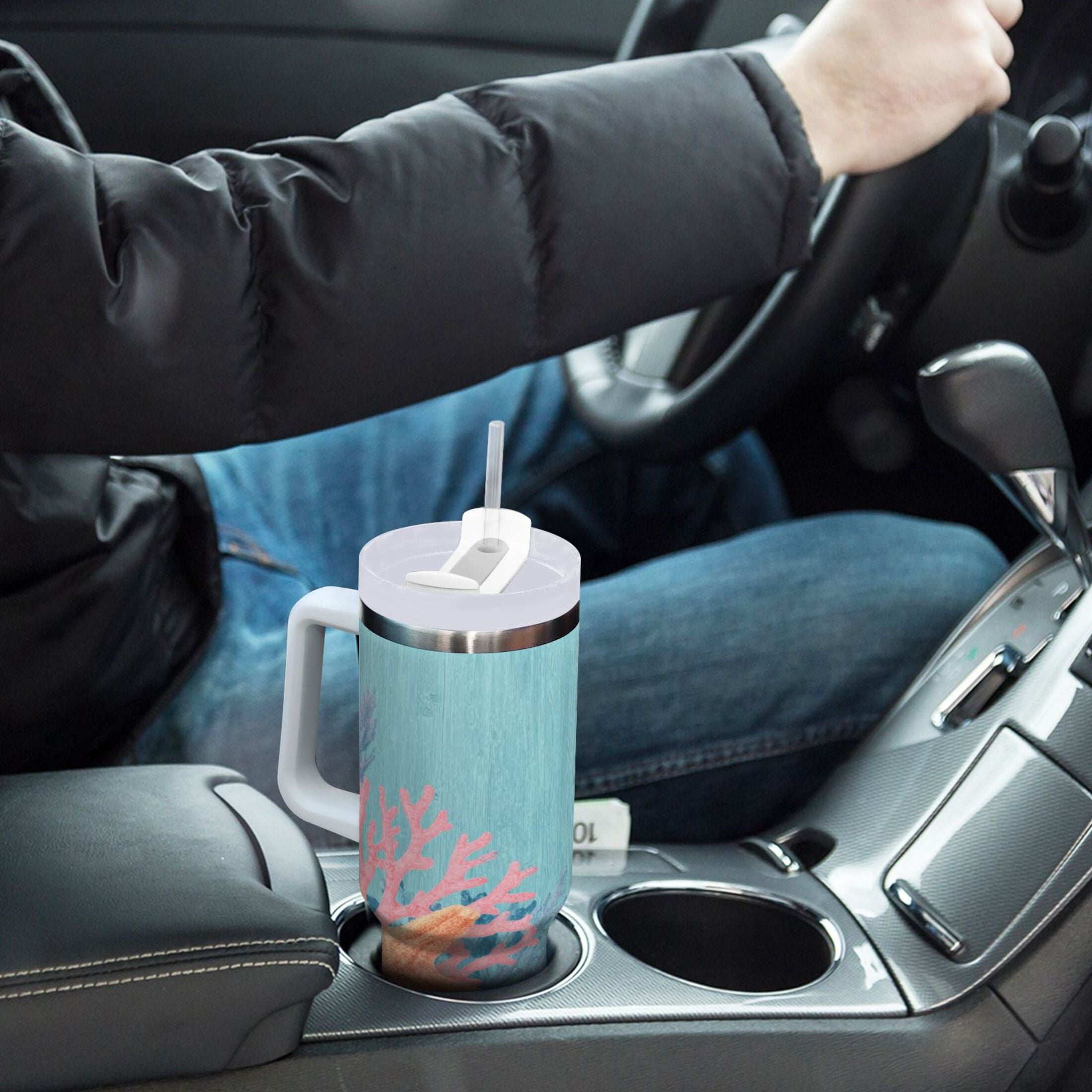 40 oz Insulated Stainless Steel Tumbler Double Wall Stainless Steel Tumbler with 2-Way Drinking Colorful Starfish and Seashells - Pick 769