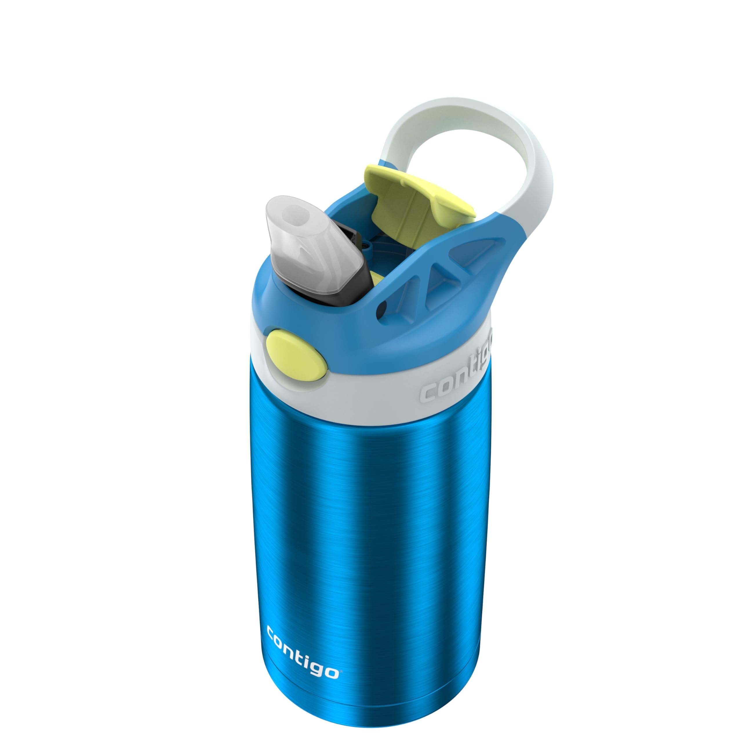 Kids Water Bottle with Straw 13 oz Autospout, Easy Clean Lid, Pop Up Spill Proof Valve, Durable BPA Free Plastic, for School Sports Travel, Blue - Pick 787