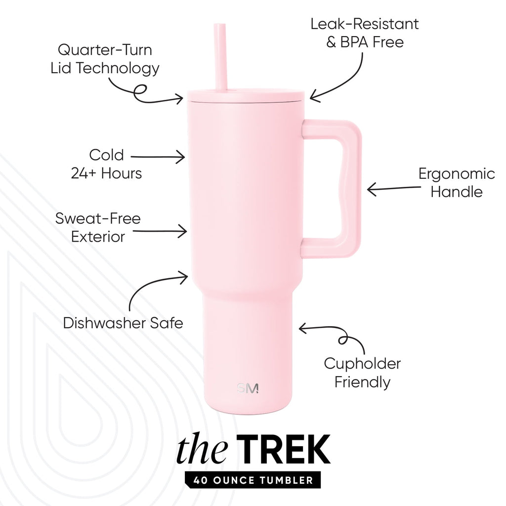 Simple Modern 40 fl oz Insulated Stainless Steel Trek Tumbler with Straw Lid | Blush - Pick 123