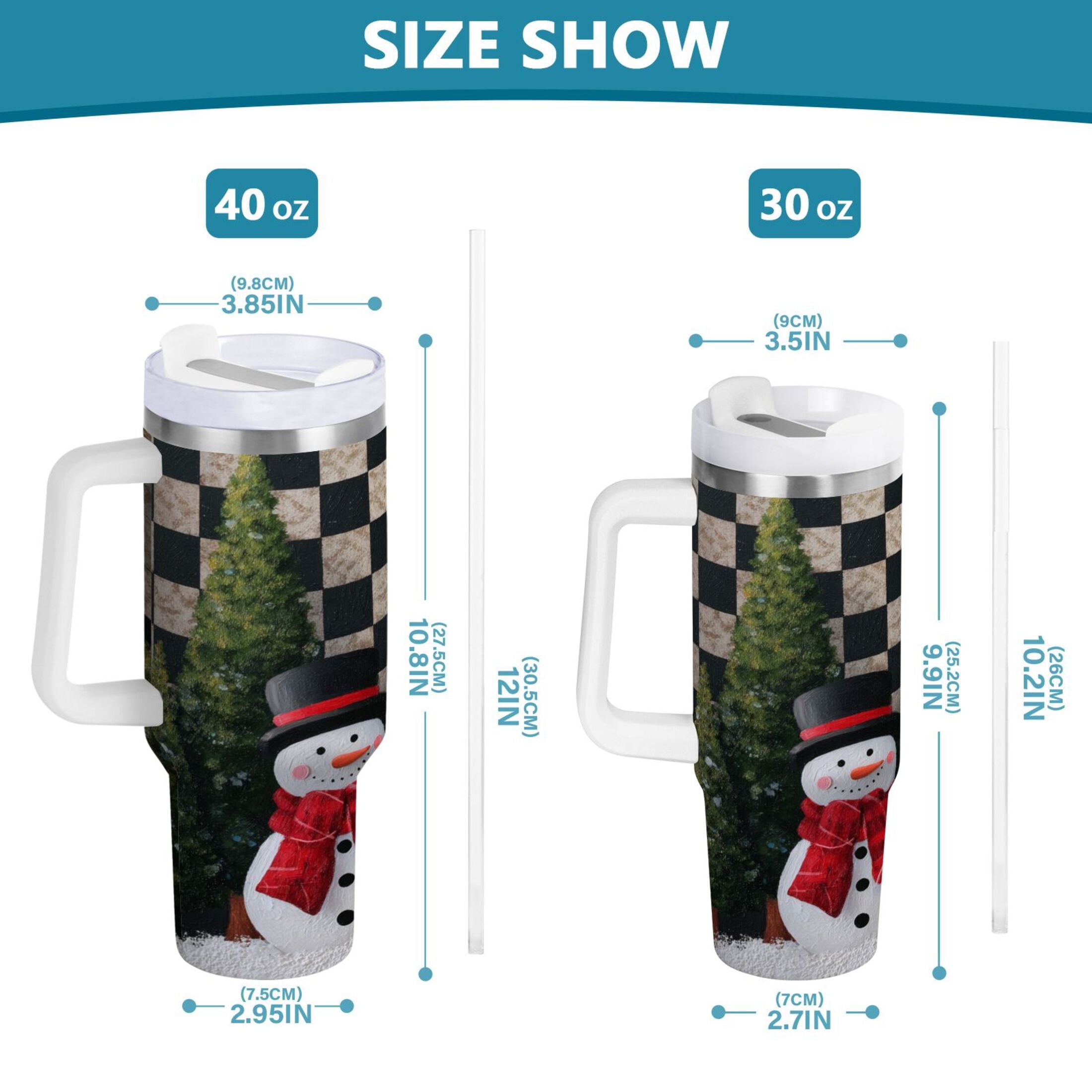 30 oz Insulated Stainless Steel Tumbler Double Wall Stainless Steel Tumbler with 2-Way Drinking Two Snowmen Pattern - Pick 336