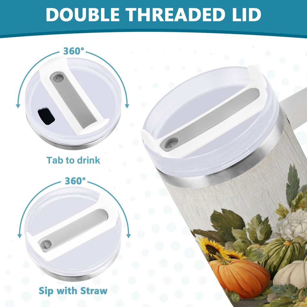 40 oz Insulated Stainless Steel Tumbler Double Wall Stainless Steel Tumbler with 2-Way Drinking Truck Full Of Pumpkins - Pick 103