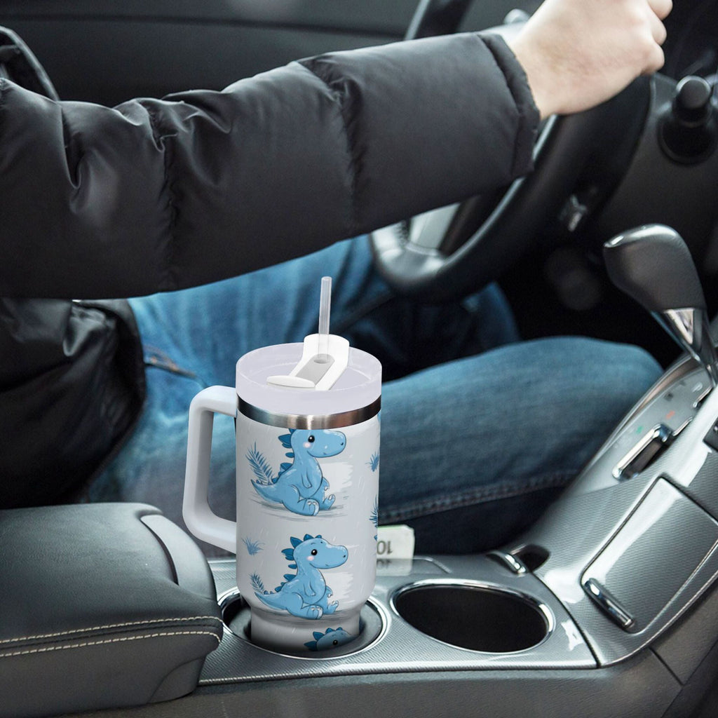 30 oz Insulated Stainless Steel Tumbler Double Wall Stainless Steel Tumbler with 2-Way Drinking Cartoon Blue Dinosaurs - Pick 582