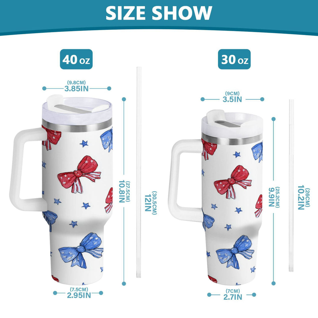 40 oz Insulated Stainless Steel Tumbler Double Wall Stainless Steel Tumbler with 2-Way Drinking Hand-drawn Bows - Pick 882