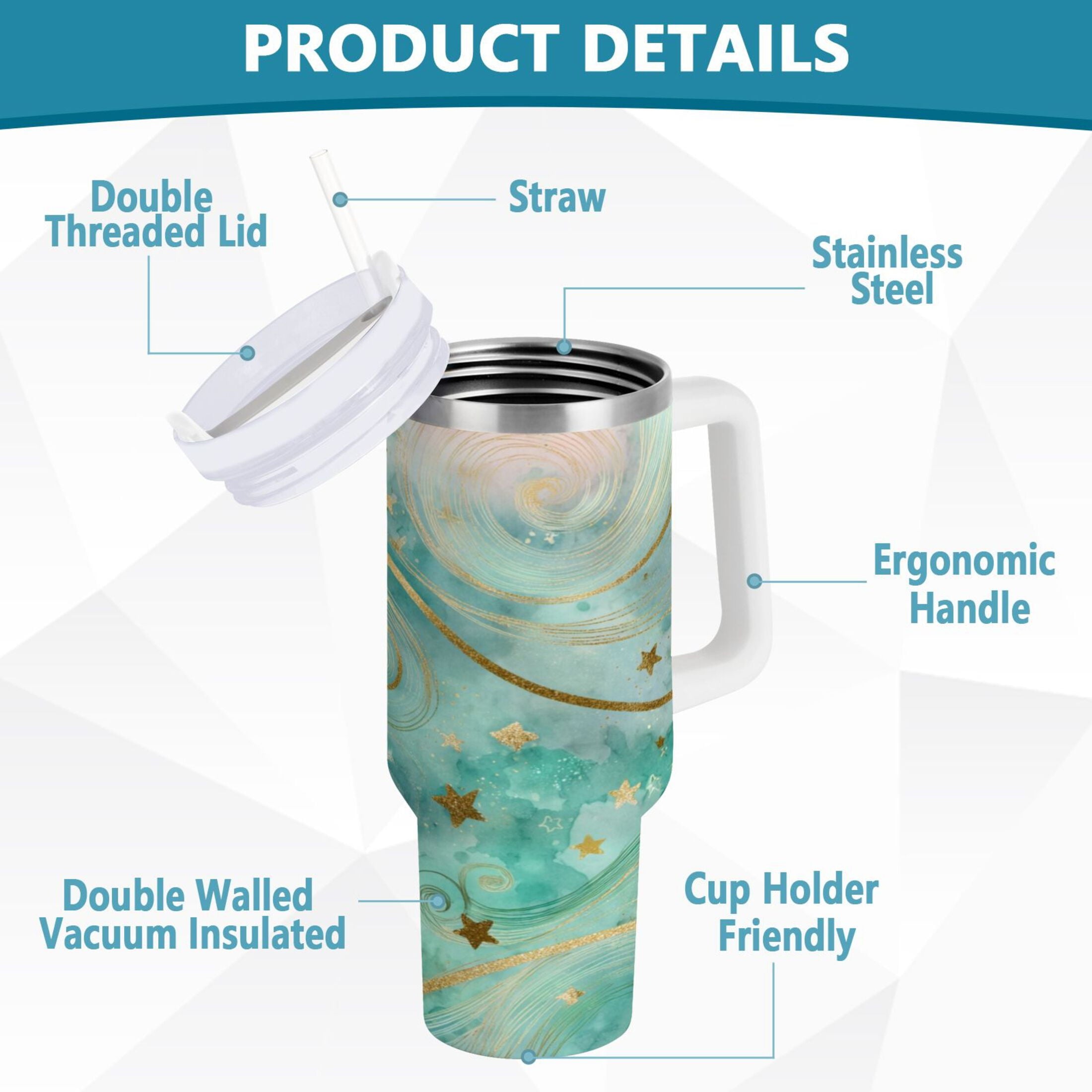 30 oz Insulated Stainless Steel Tumbler Double Wall Stainless Steel Tumbler with 2-Way Drinking Beautiful Swirling Lines - Pick 176