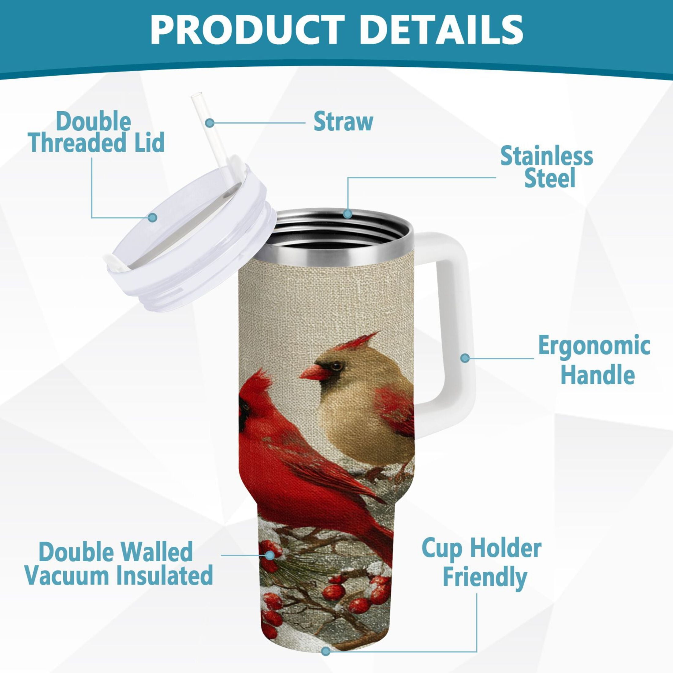 30 oz Insulated Stainless Steel Tumbler Double Wall Stainless Steel Tumbler with 2-Way Drinking Bird and Snow-covered Trees - Pick 943