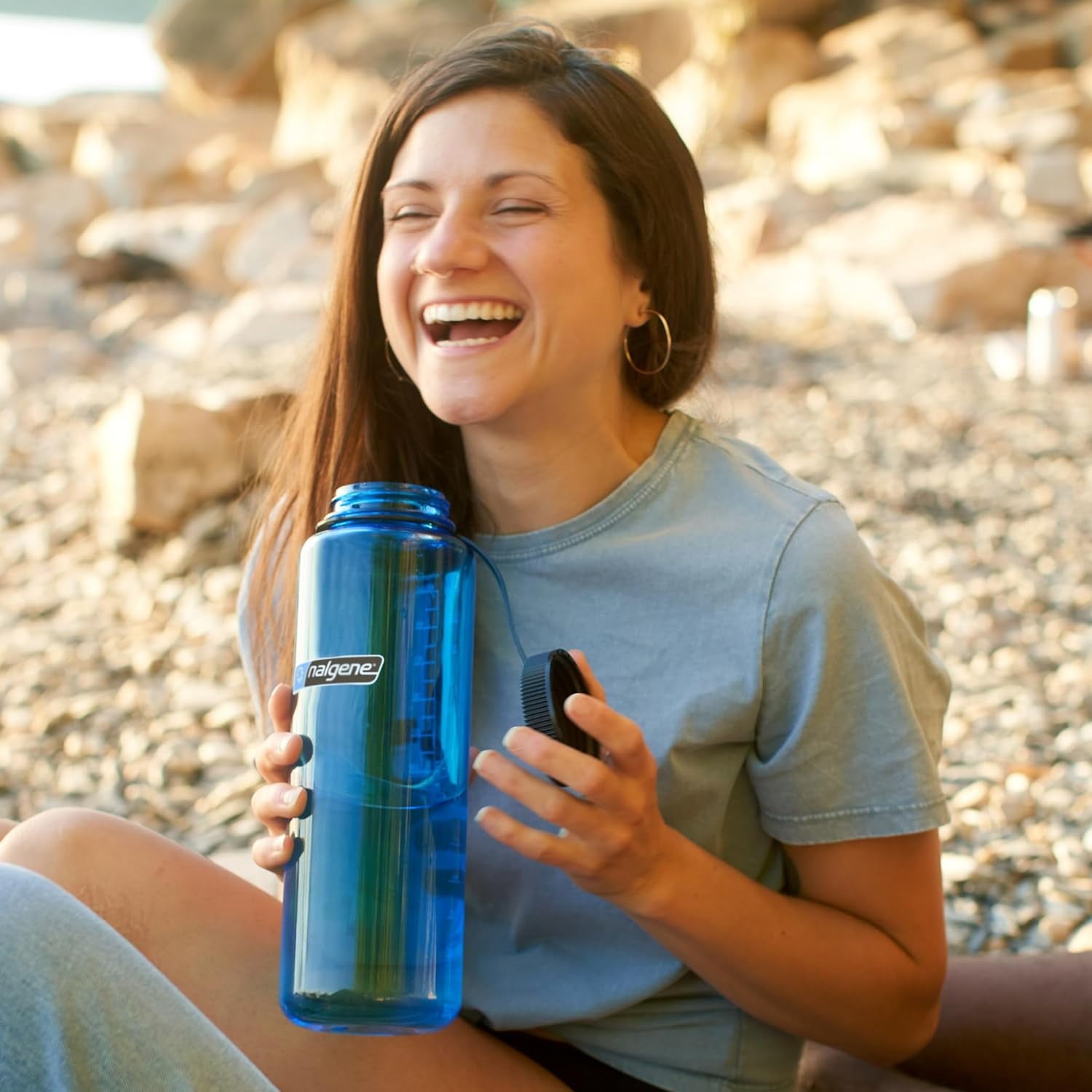 Nalgene Sustain Tritan BPA-Free Water Made with Material Derived from 50% Plastic Waste (using ISCC certified mass balance), 48 OZ, Wide Mouth, Cerulean - Pick 283