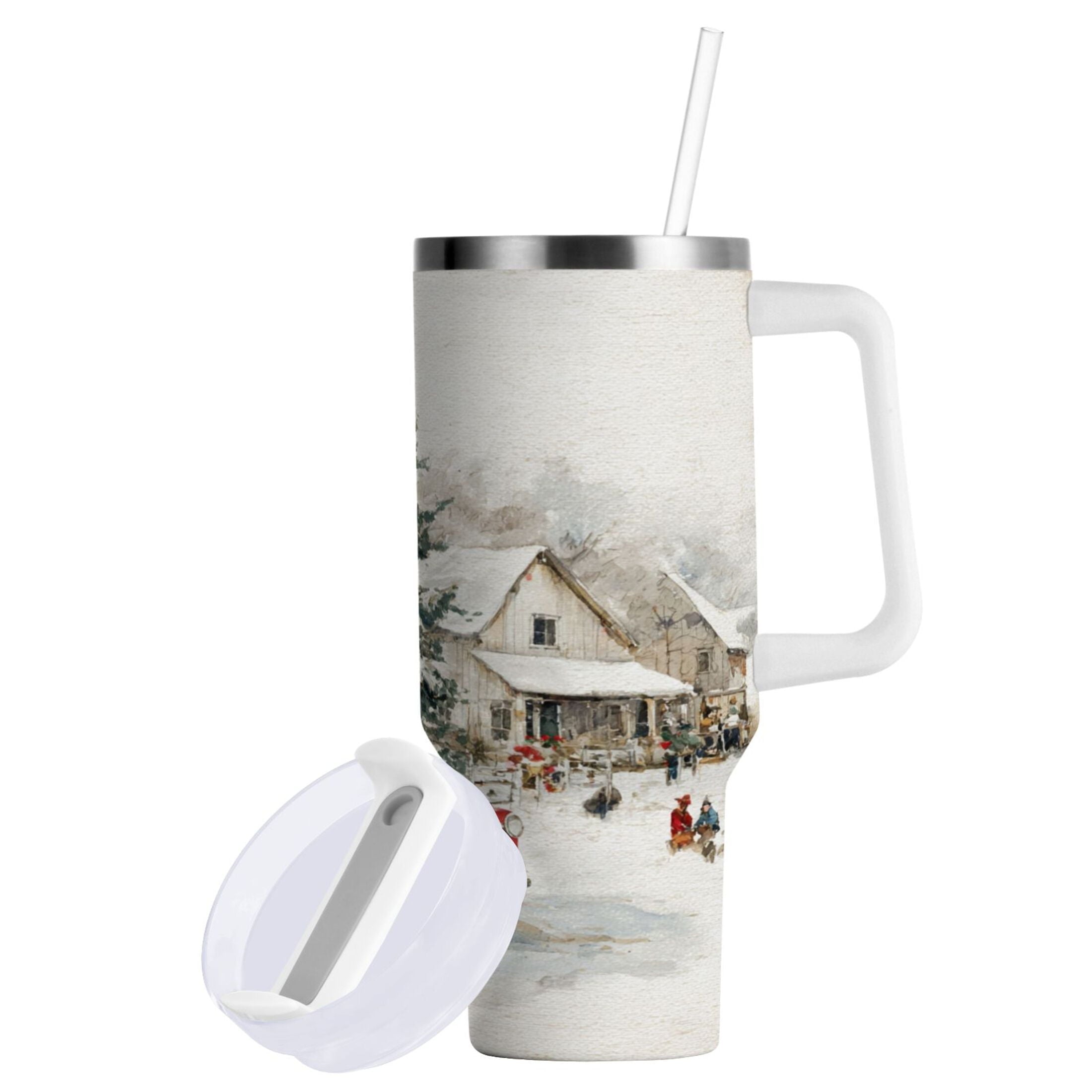 30 oz Insulated Stainless Steel Tumbler Double Wall Stainless Steel Tumbler with 2-Way Drinking Truck with Christmas Decorations - Pick 921