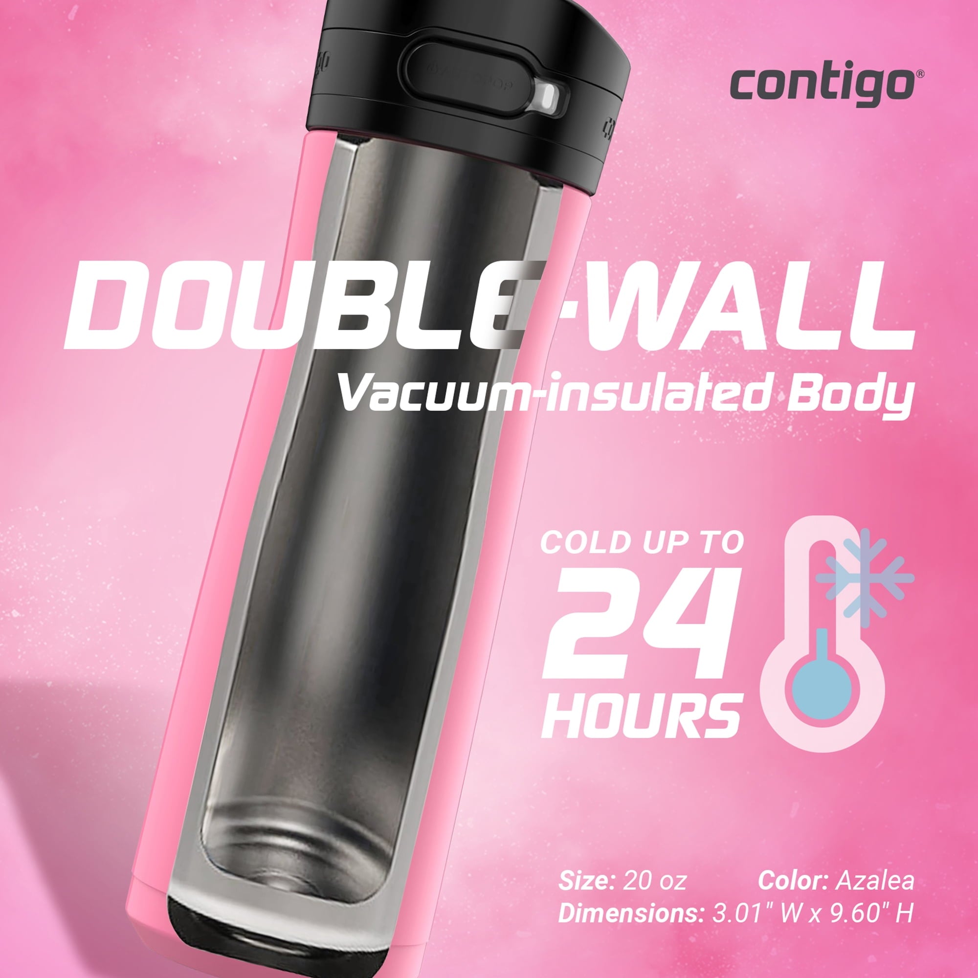 Contigo Jackson Chill 2.0 Stainless Steel Water Bottle with AUTOPOP Lid, 20 Ounces, Azalea - Pick 755