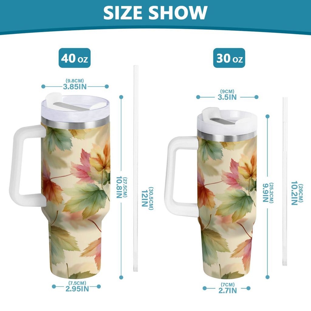 40 oz Insulated Stainless Steel Tumbler Double Wall Stainless Steel Tumbler with 2-Way Drinking Watercolor Maple Leaves Pattern - Pick 429