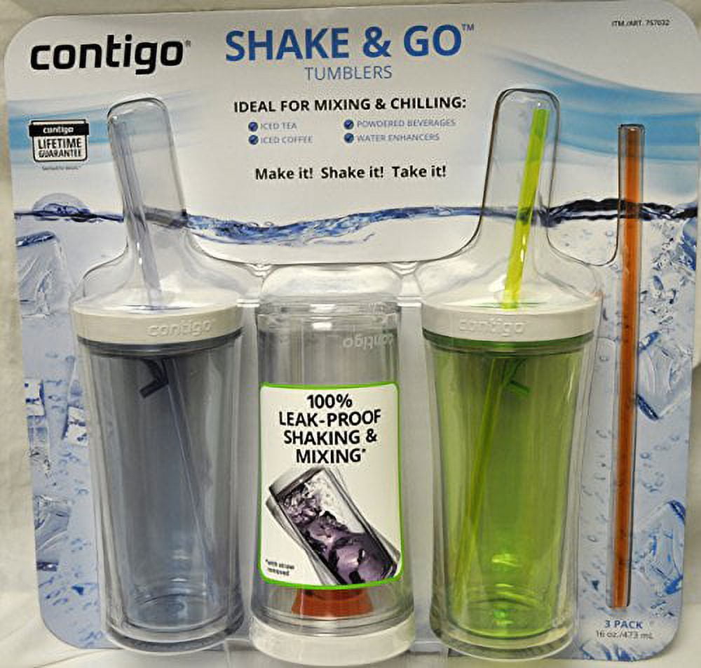 Contigo Shake &amp; Go Plastic Tumblers - Set of 3 (Green Navy &amp; Clear) - Pick 783