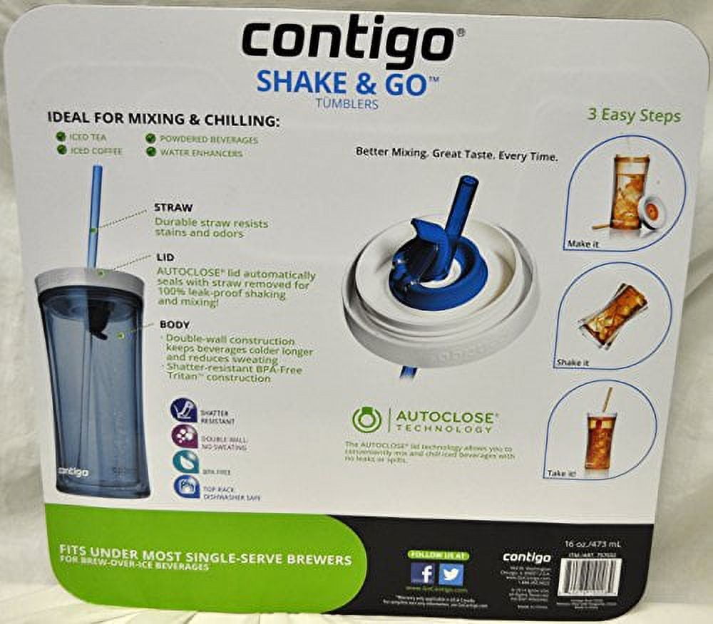 Contigo Shake &amp; Go Plastic Tumblers - Set of 3 (Green Navy &amp; Clear) - Pick 783