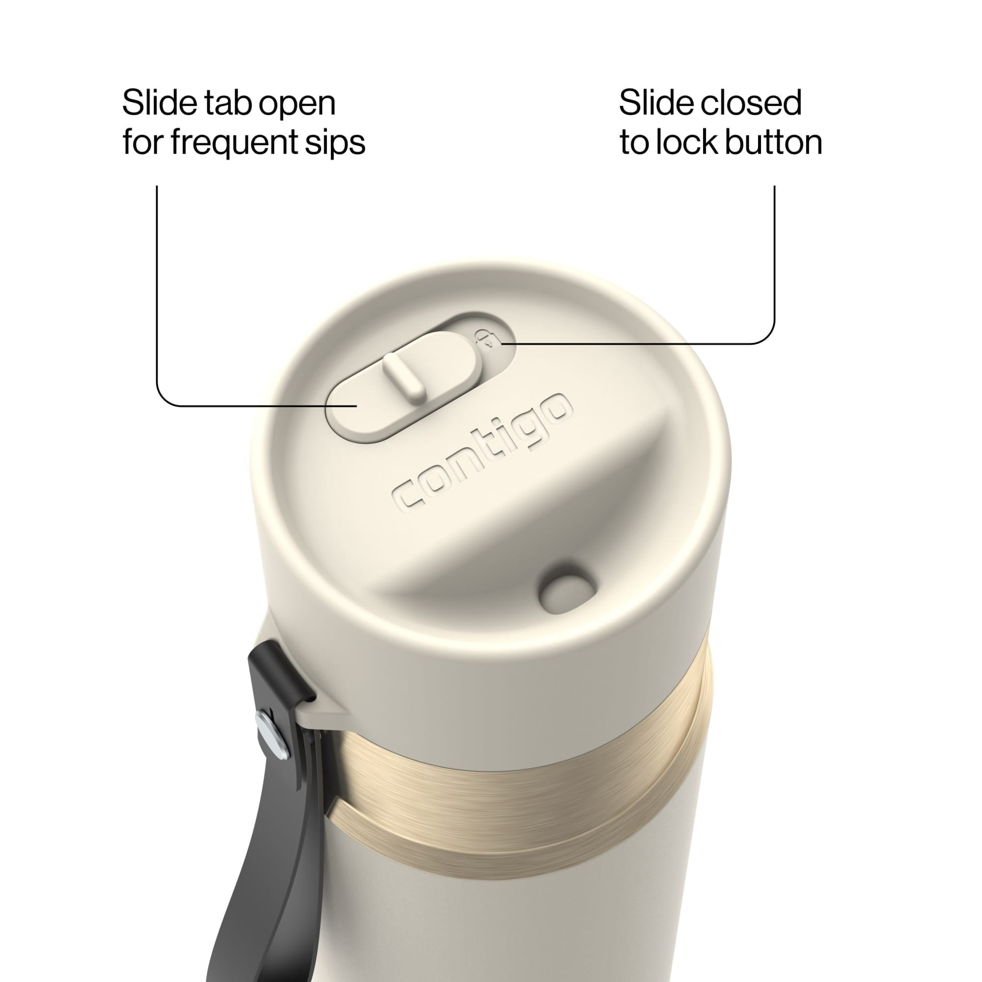 Contigo AutoSeal Leakproof Stainless Steel Reusable Water Bottle Tumbler with Carrying Strap, Cream/Champagne, 24 oz - Pick 698