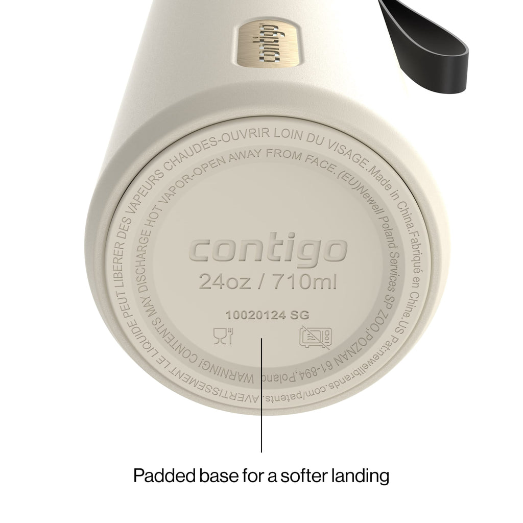 Contigo AutoSeal Leakproof Stainless Steel Reusable Water Bottle Tumbler with Carrying Strap, Cream/Champagne, 24 oz - Pick 698