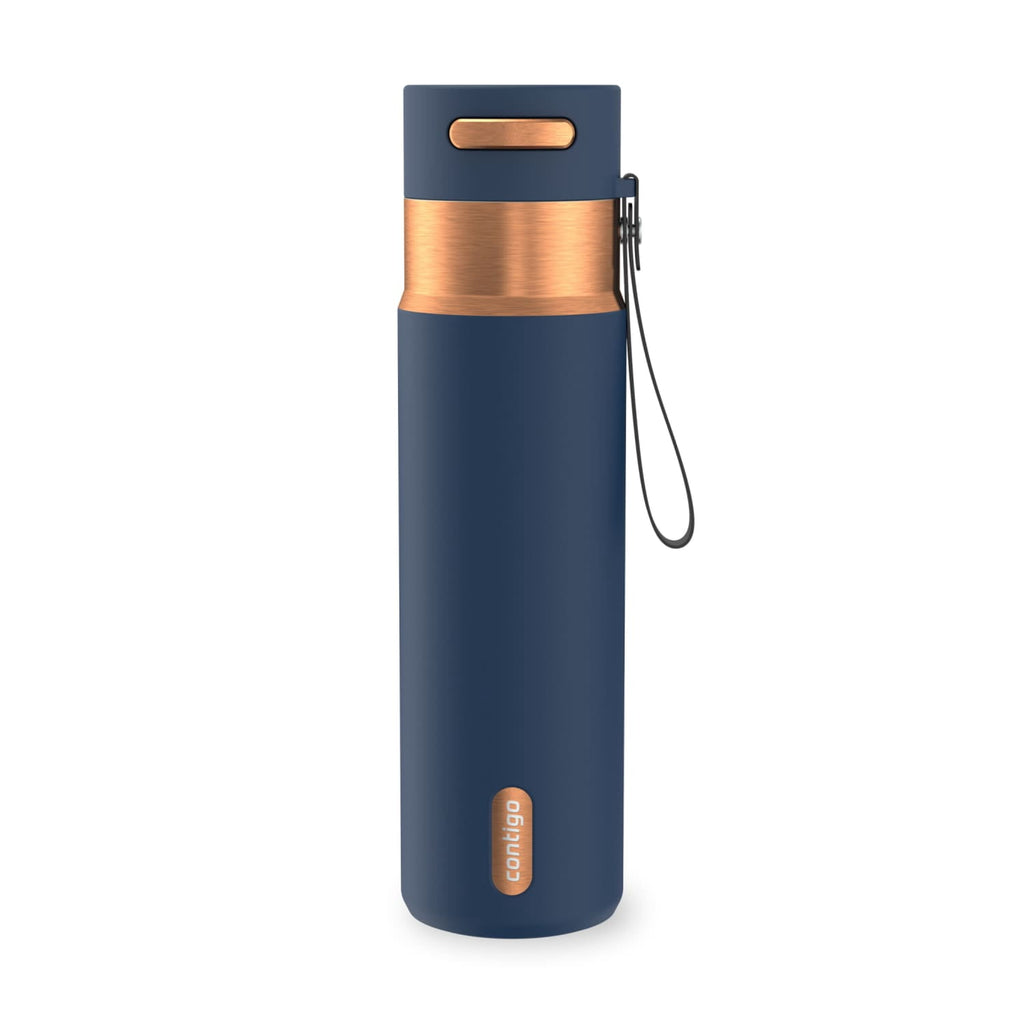 Contigo AutoSeal Leakproof Stainless Steel Reusable Water Bottle Tumbler with Carrying Strap, Cream/Champagne, 24 oz - Pick 698