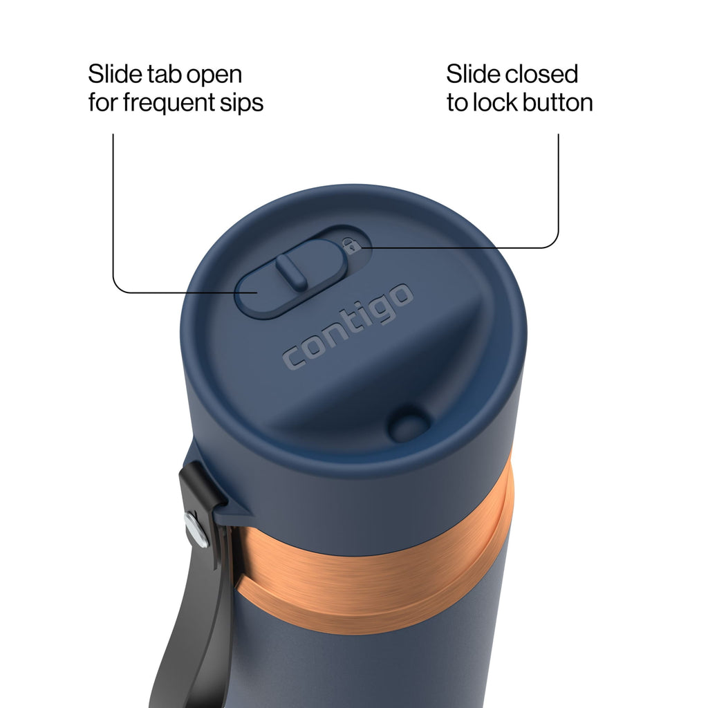 Contigo AutoSeal Leakproof Stainless Steel Reusable Water Bottle Tumbler with Carrying Strap, Cream/Champagne, 24 oz - Pick 698