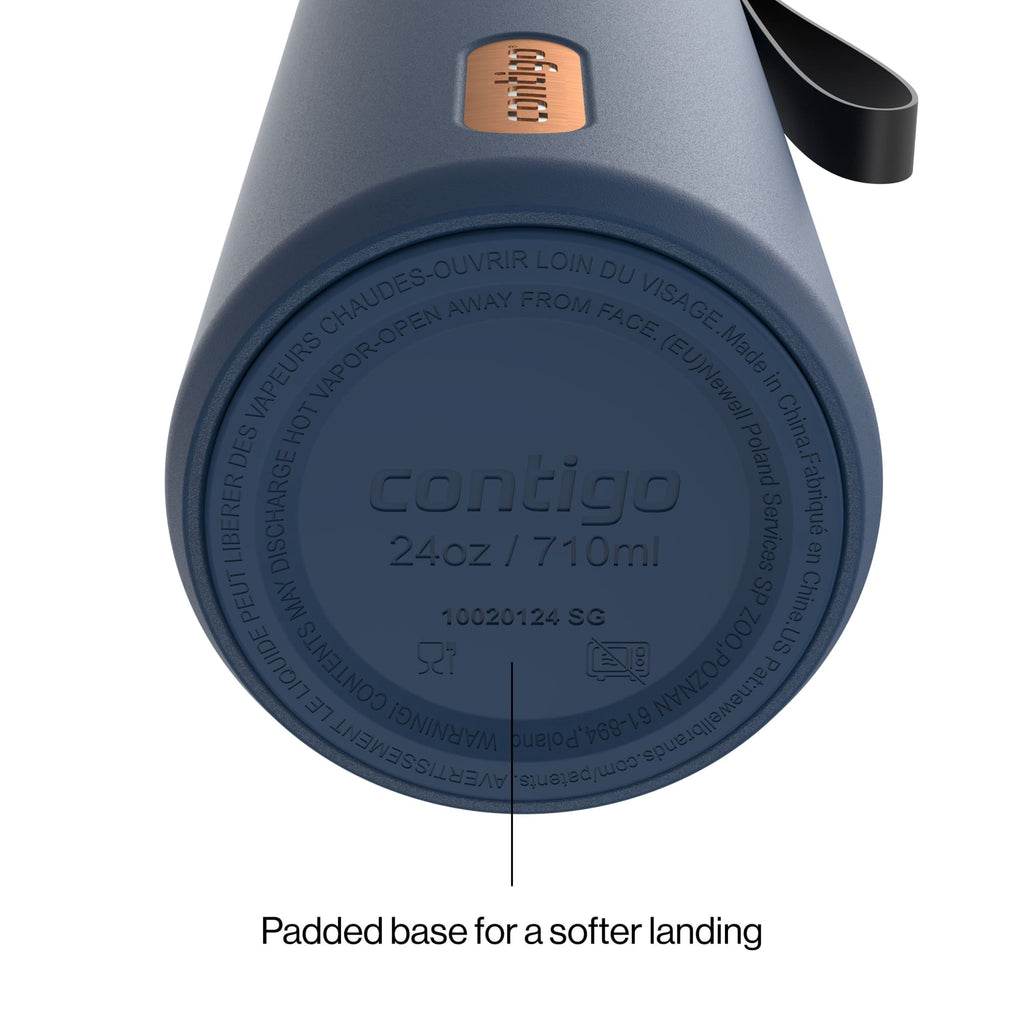 Contigo AutoSeal Leakproof Stainless Steel Reusable Water Bottle Tumbler with Carrying Strap, Cream/Champagne, 24 oz - Pick 698