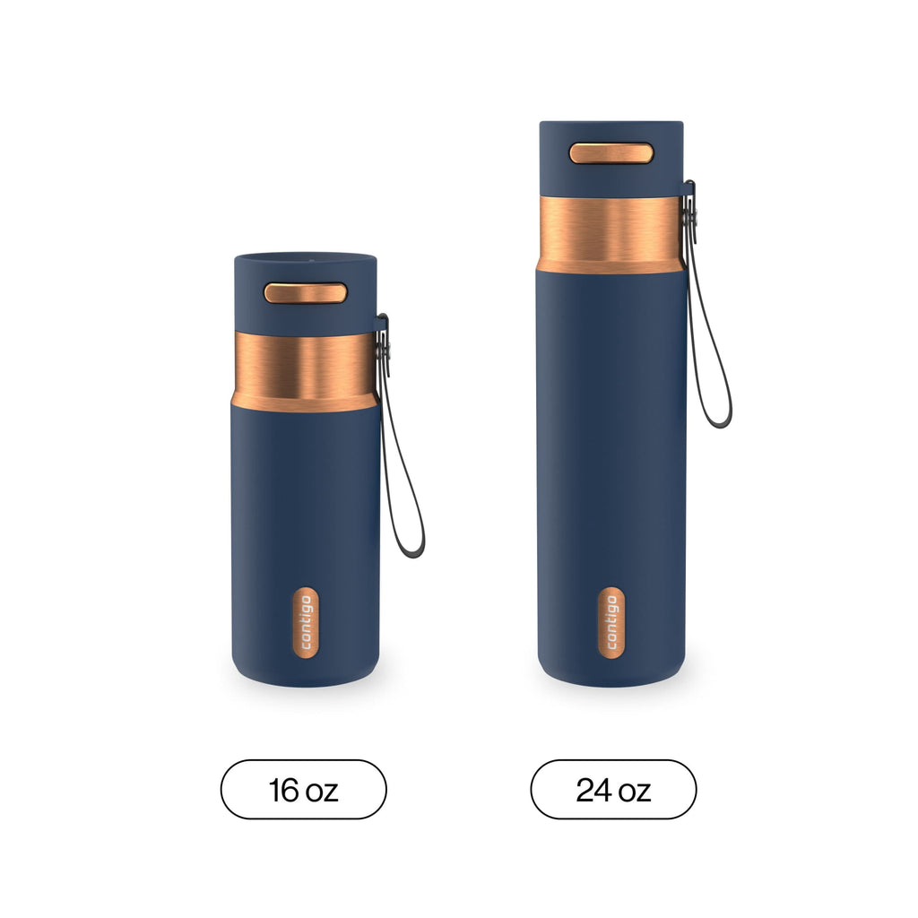 Contigo AutoSeal Leakproof Stainless Steel Reusable Water Bottle Tumbler with Carrying Strap, Cream/Champagne, 24 oz - Pick 698