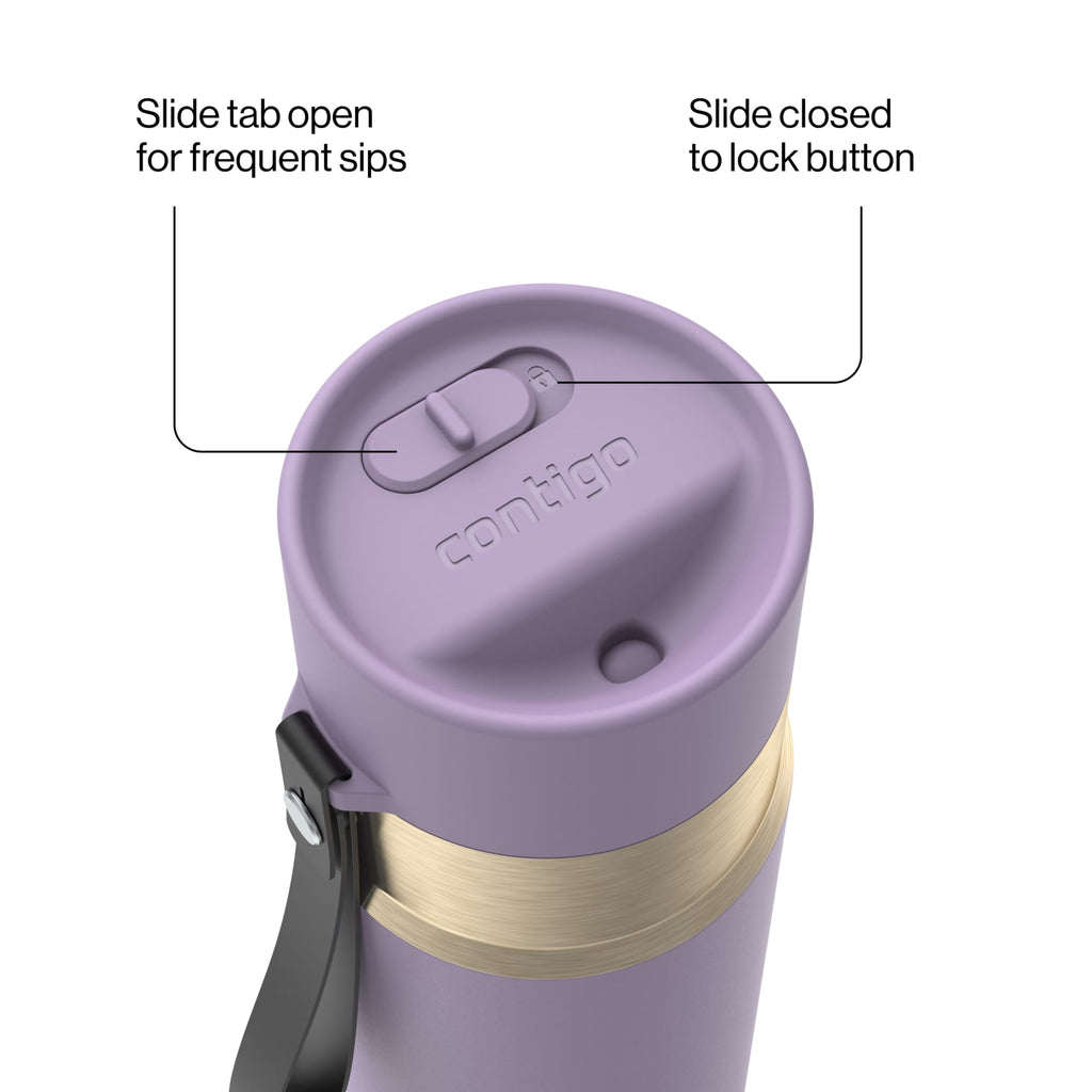 Contigo AutoSeal Leakproof Stainless Steel Reusable Water Bottle Tumbler with Carrying Strap, Cream/Champagne, 24 oz - Pick 698