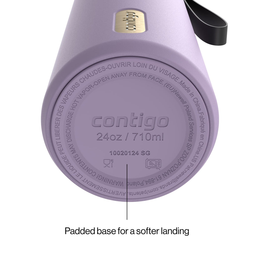 Contigo AutoSeal Leakproof Stainless Steel Reusable Water Bottle Tumbler with Carrying Strap, Cream/Champagne, 24 oz - Pick 698
