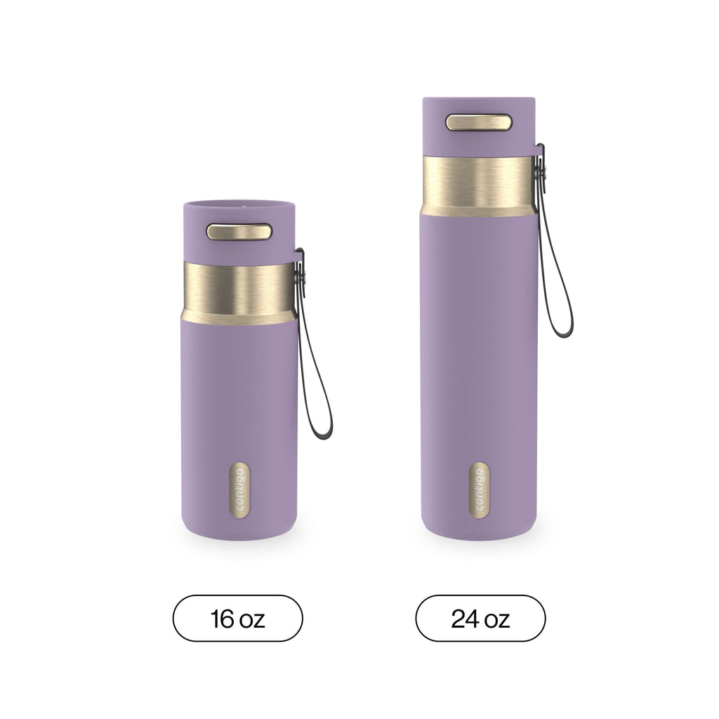 Contigo AutoSeal Leakproof Stainless Steel Reusable Water Bottle Tumbler with Carrying Strap, Cream/Champagne, 24 oz - Pick 698