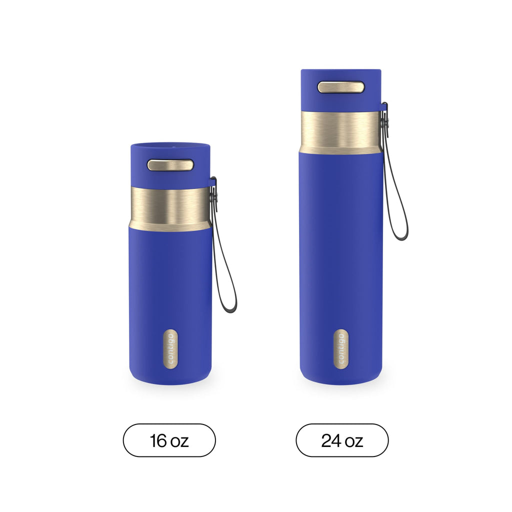Contigo AutoSeal Leakproof Stainless Steel Reusable Water Bottle Tumbler with Carrying Strap, Cream/Champagne, 24 oz - Pick 698