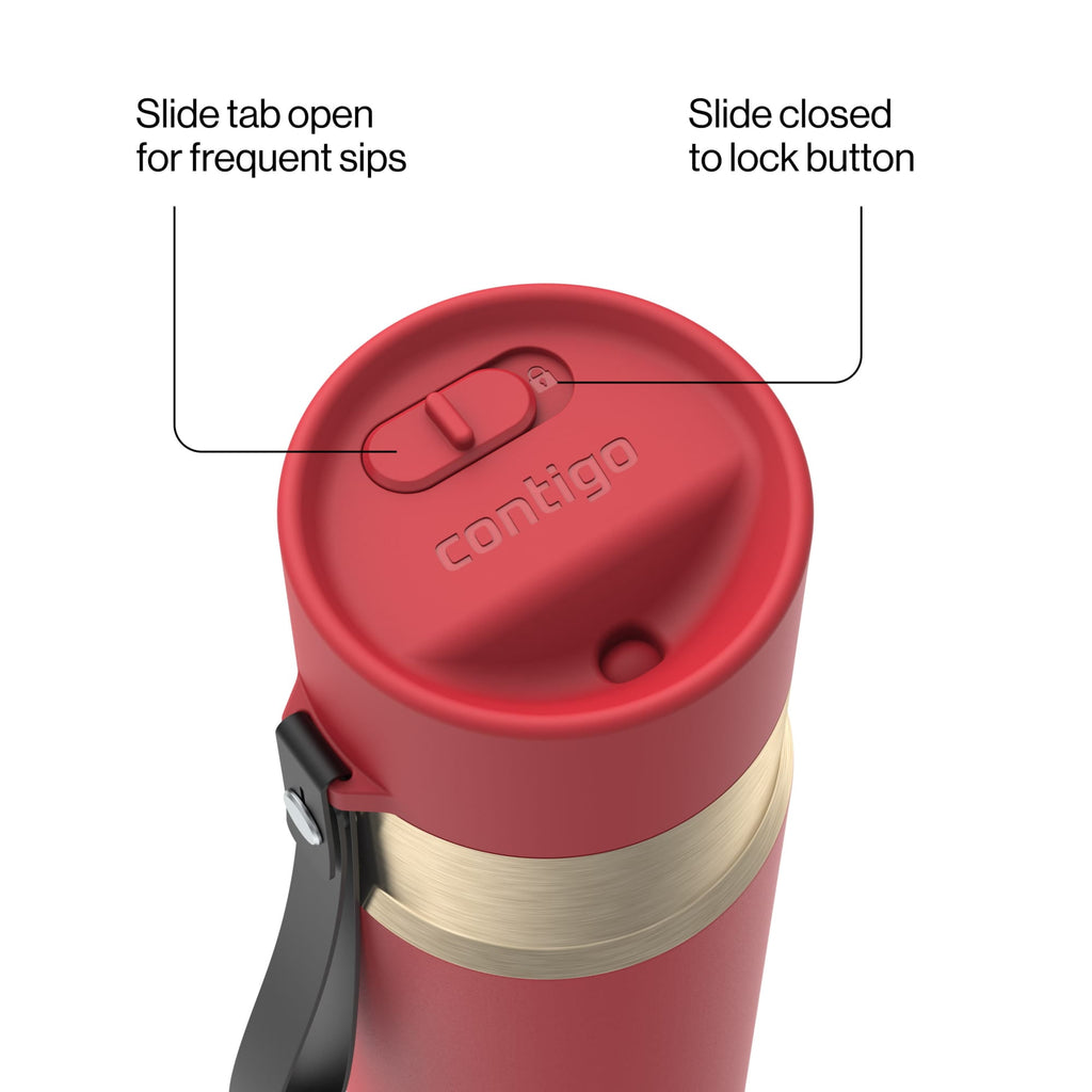 Contigo AutoSeal Leakproof Stainless Steel Reusable Water Bottle Tumbler with Carrying Strap, Cream/Champagne, 24 oz - Pick 698