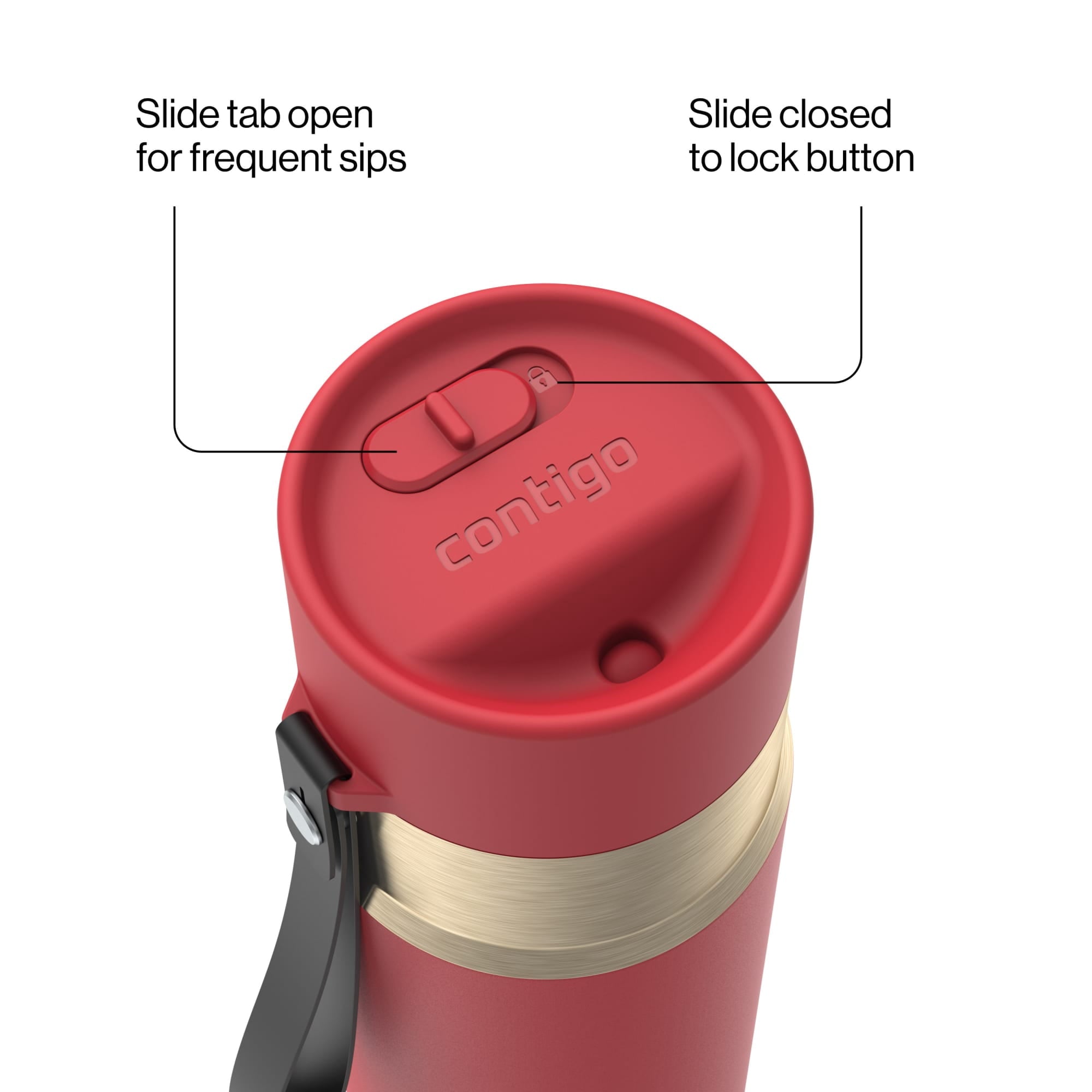 Contigo AutoSeal Leakproof Stainless Steel Reusable Water Bottle Tumbler with Carrying Strap, Cream/Champagne, 24 oz - Pick 698