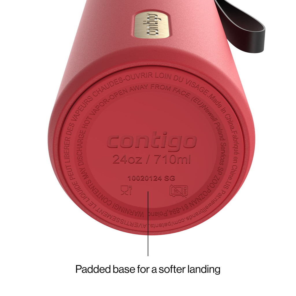 Contigo AutoSeal Leakproof Stainless Steel Reusable Water Bottle Tumbler with Carrying Strap, Cream/Champagne, 24 oz - Pick 698