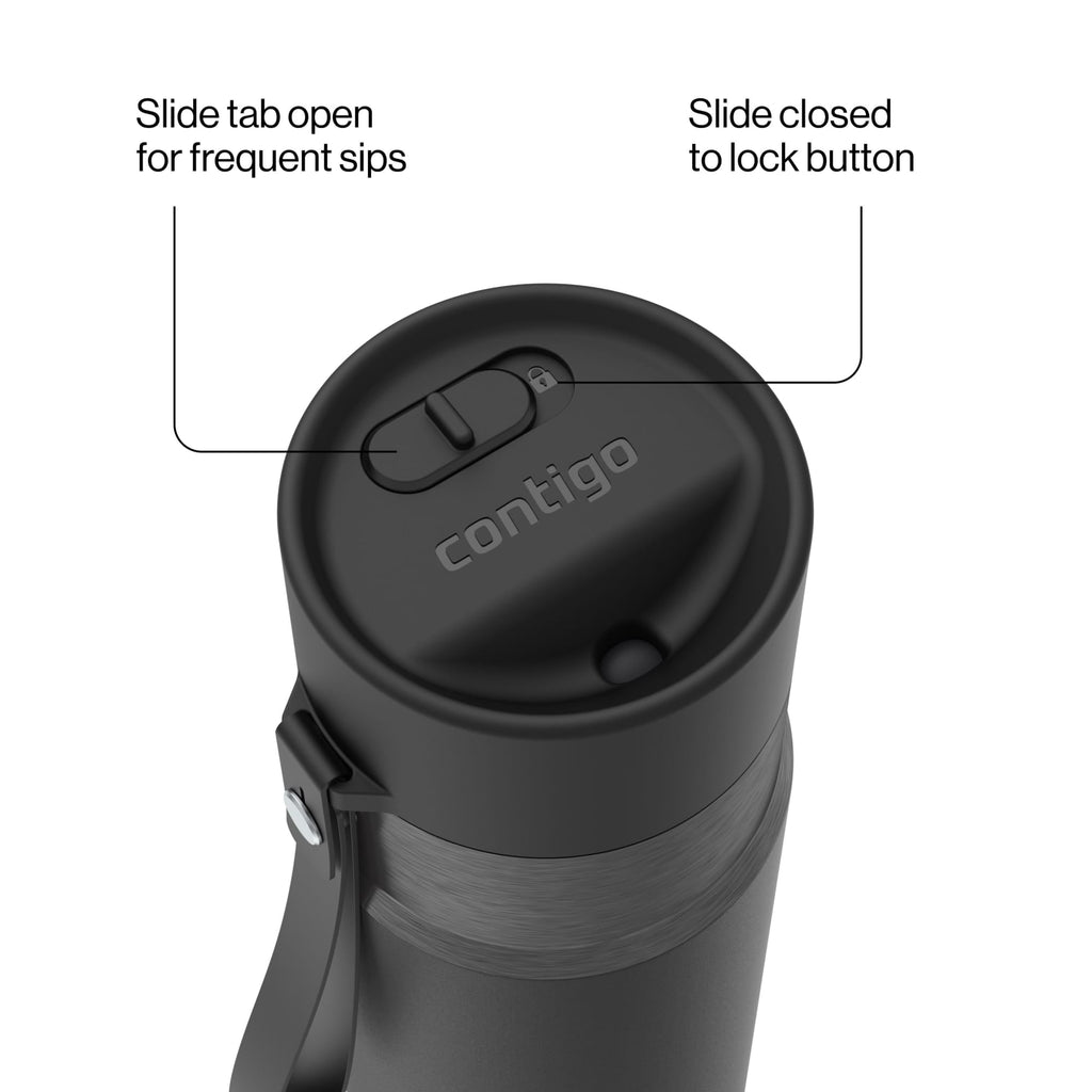 Contigo AutoSeal Leakproof Stainless Steel Reusable Water Bottle Tumbler with Carrying Strap, Cream/Champagne, 24 oz - Pick 698