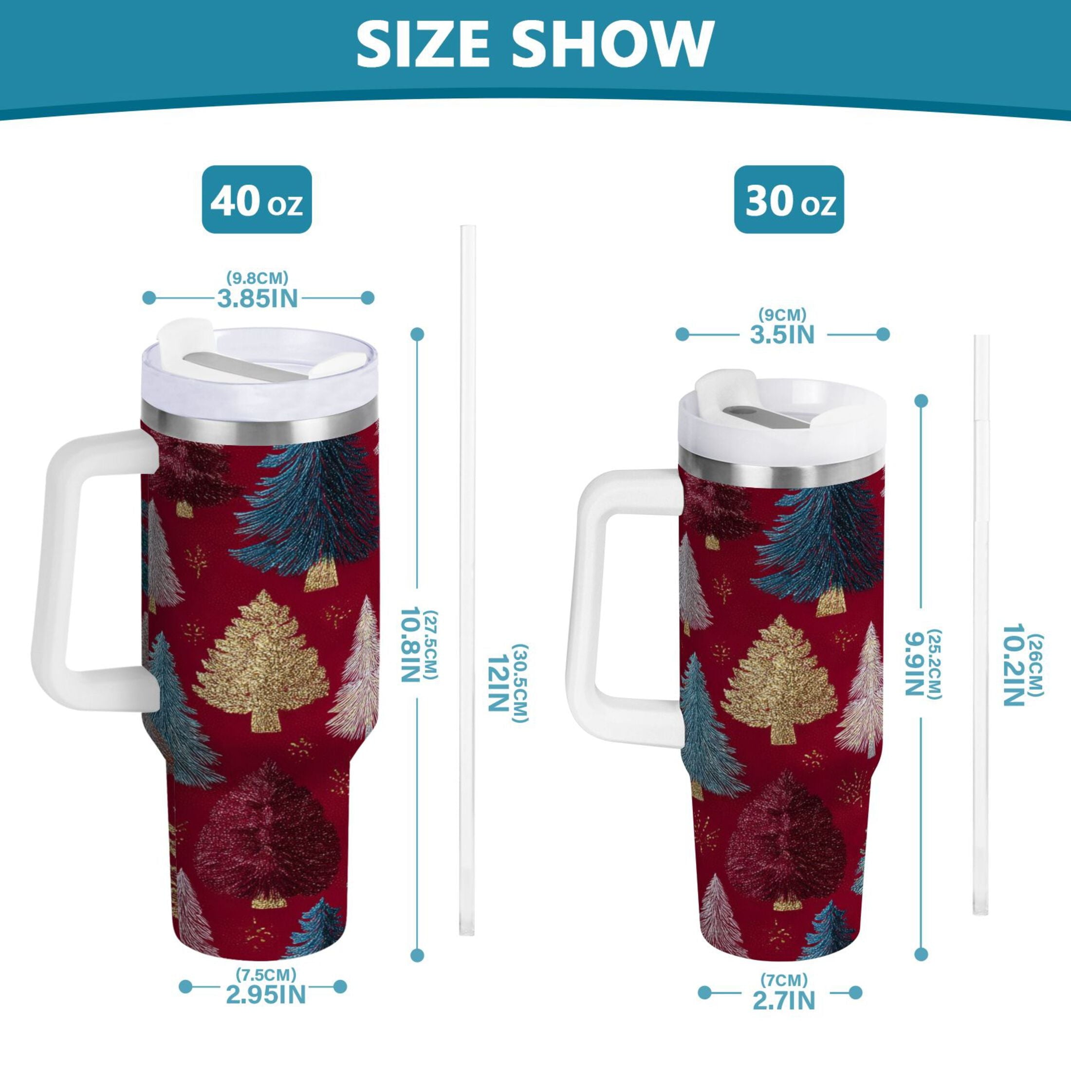 30 oz Insulated Stainless Steel Tumbler Double Wall Stainless Steel Tumbler with 2-Way Drinking Stylized Christmas Trees - Pick 266