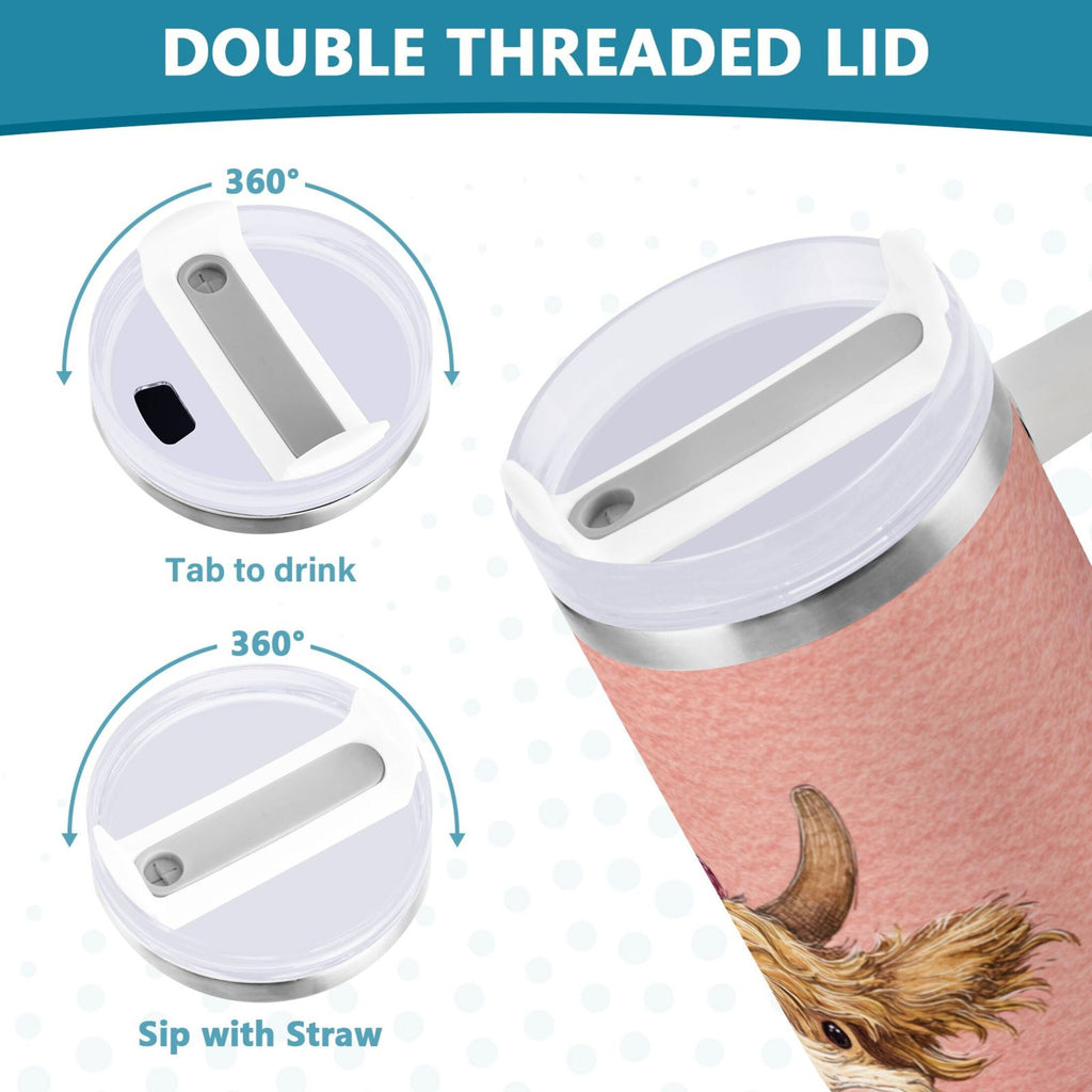 30 oz Insulated Stainless Steel Tumbler Double Wall Stainless Steel Tumbler with 2-Way Drinking Cow Wearing Scarf and Hat - Pick 220