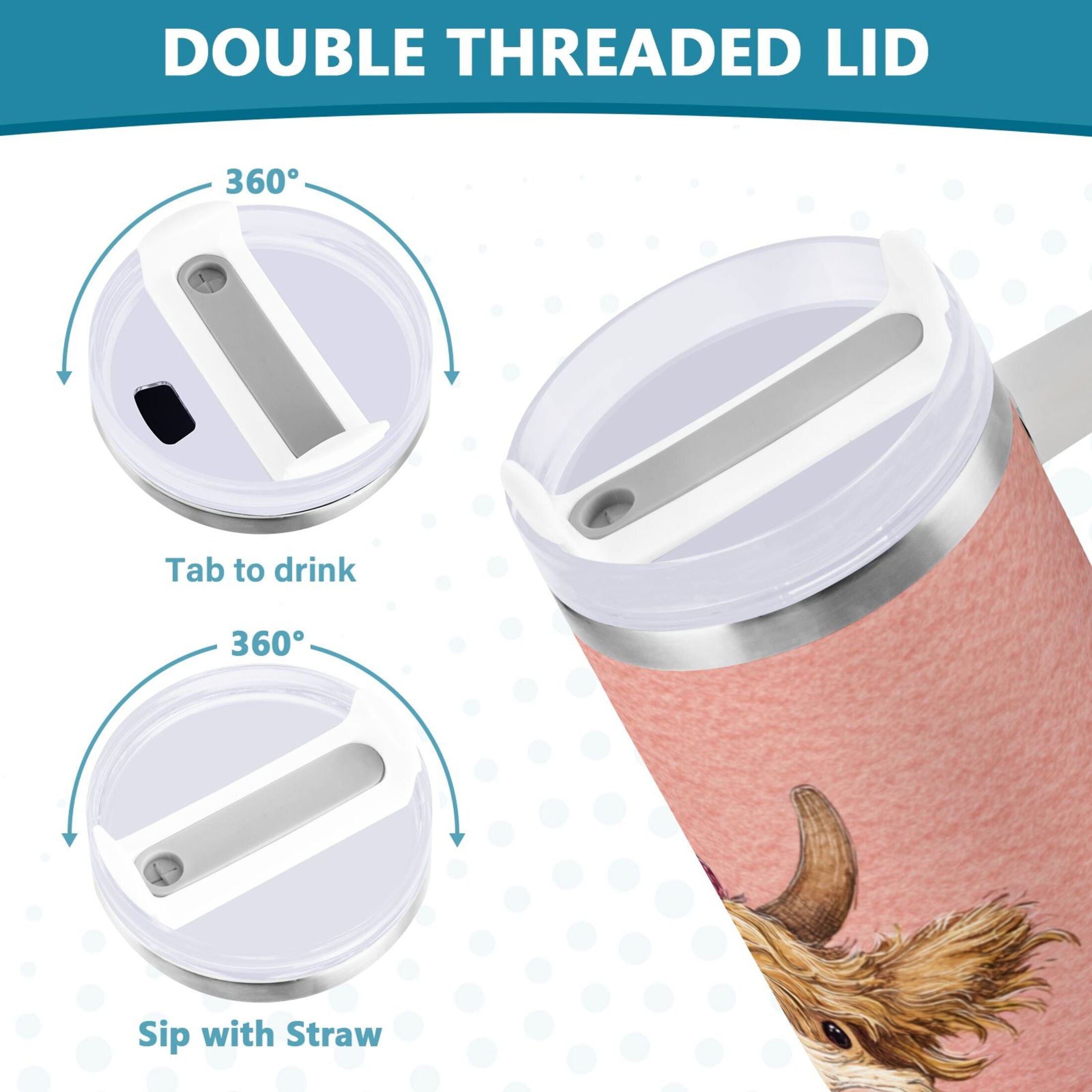 30 oz Insulated Stainless Steel Tumbler Double Wall Stainless Steel Tumbler with 2-Way Drinking Cow Wearing Scarf and Hat - Pick 220