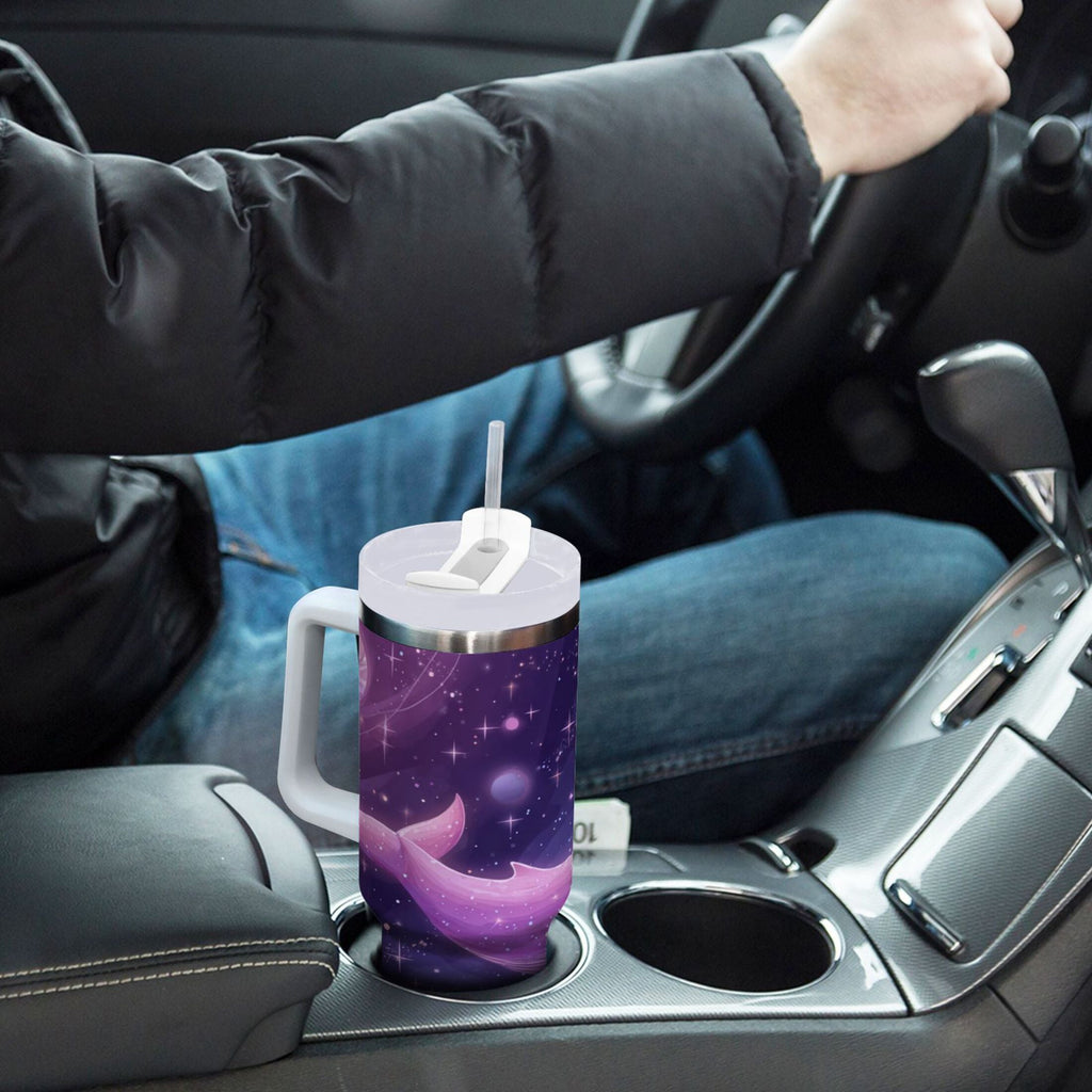30 oz Insulated Stainless Steel Tumbler Double Wall Stainless Steel Tumbler with 2-Way Drinking Whale in Space - Pick 158