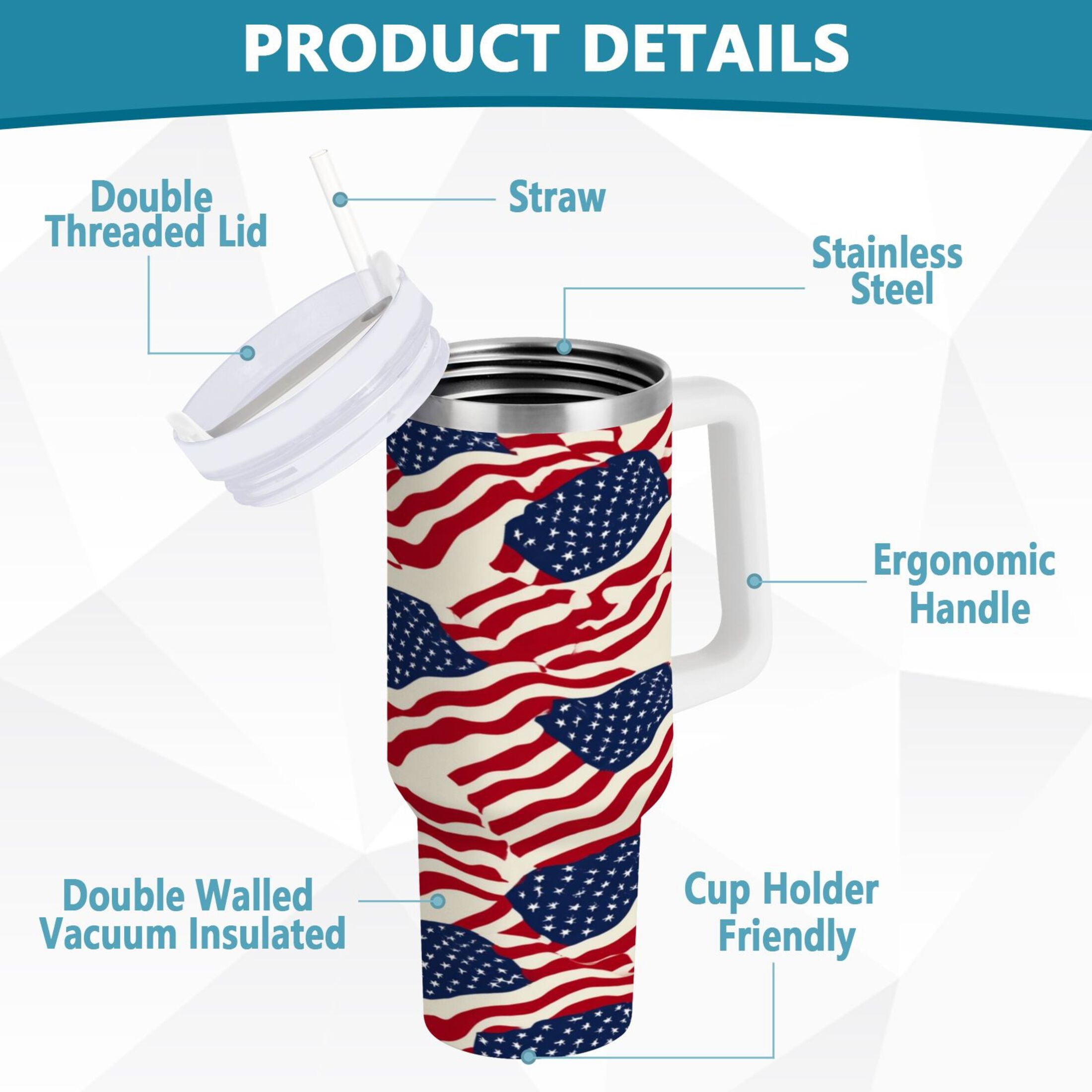 40 oz Insulated Stainless Steel Tumbler Double Wall Stainless Steel Tumbler with 2-Way Drinking Flags Abstract Design - Pick 867