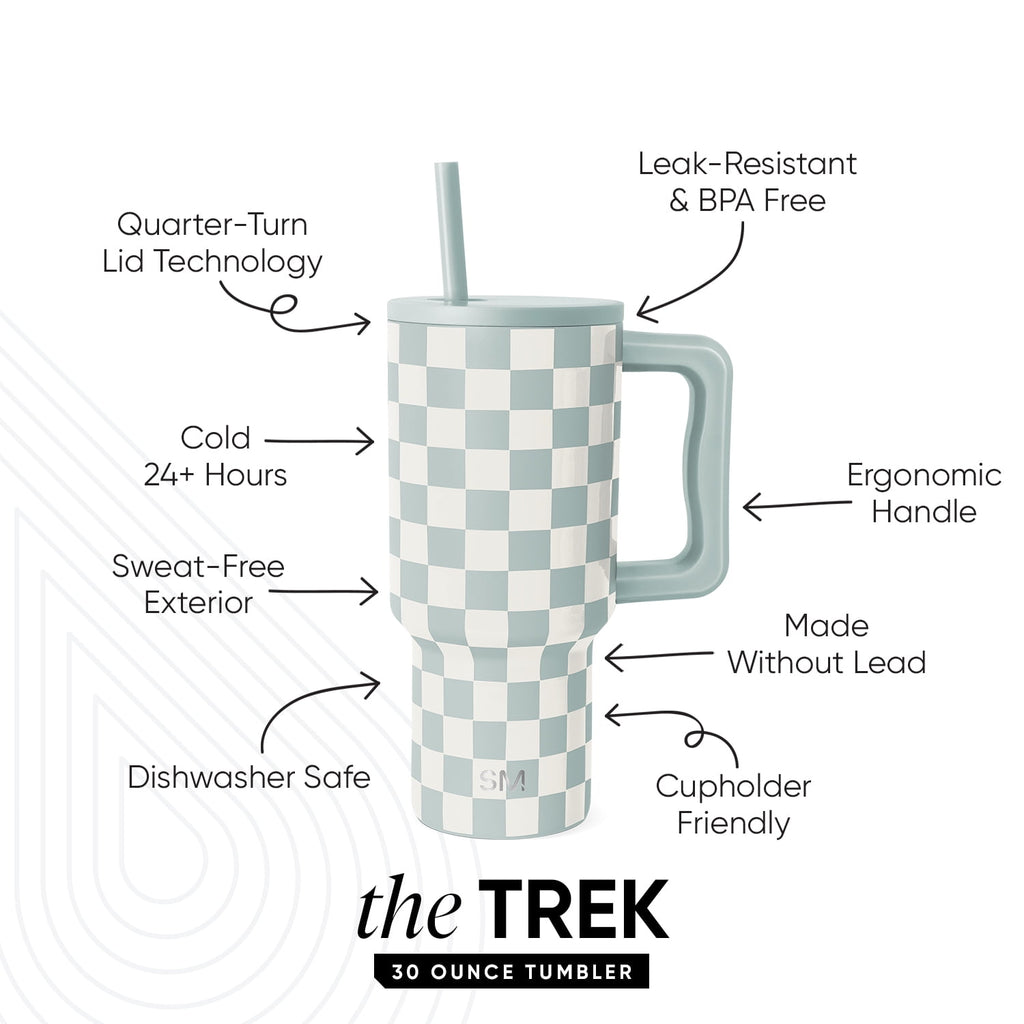Simple Modern 30 fl oz Insulated Stainless Steel Trek Tumbler with Straw Lid | Seaglass Sage and Cream Checkmate - Pick 125