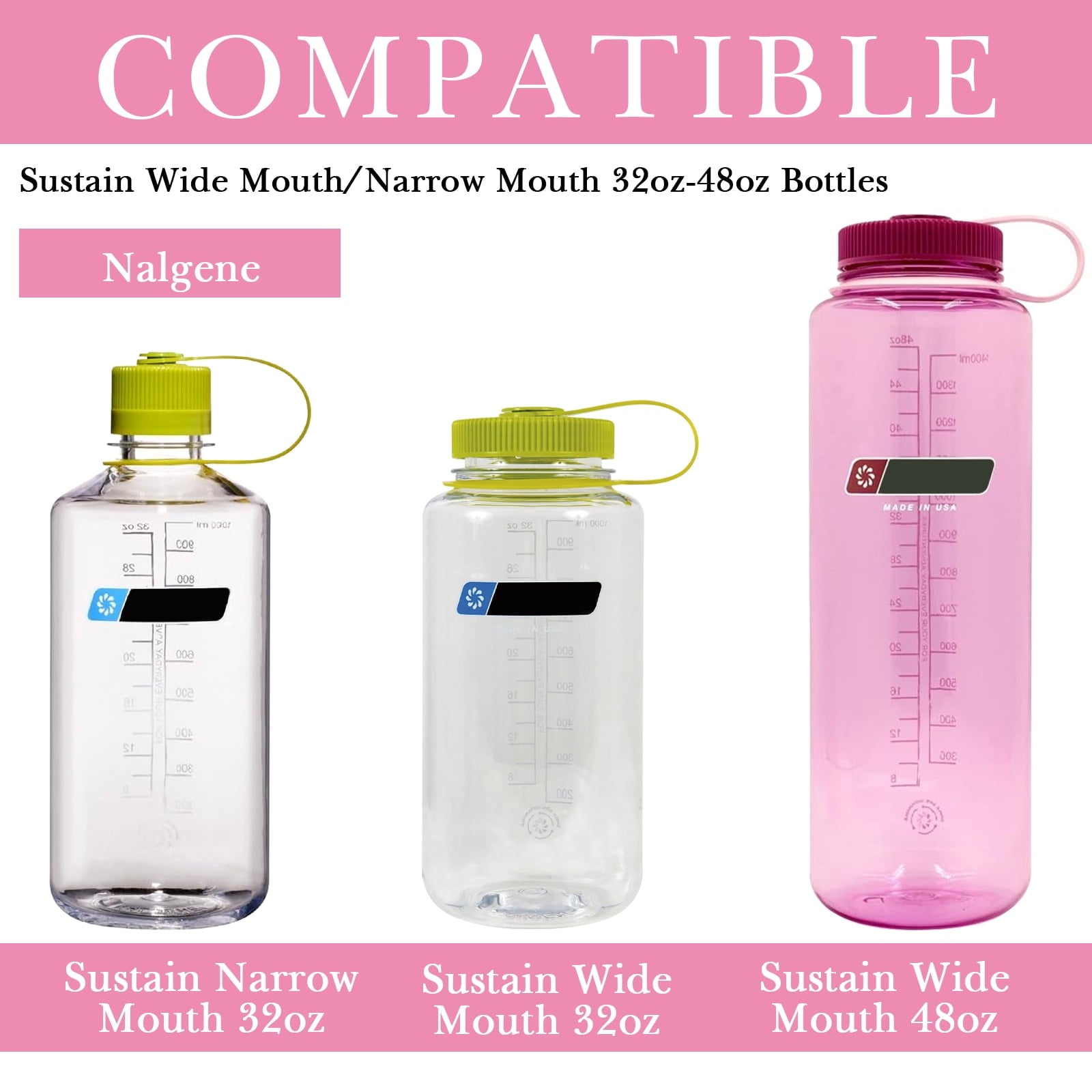 Linkidea 2 Pack Water Bottle Boot Compatible with Nalgene Sustain Wide Mouth 32oz/48oz, Narrow Mouth 32oz, Silicone Anti-Slip Bottle Bottom Bumper Protector (Light Pink) - Pick 207