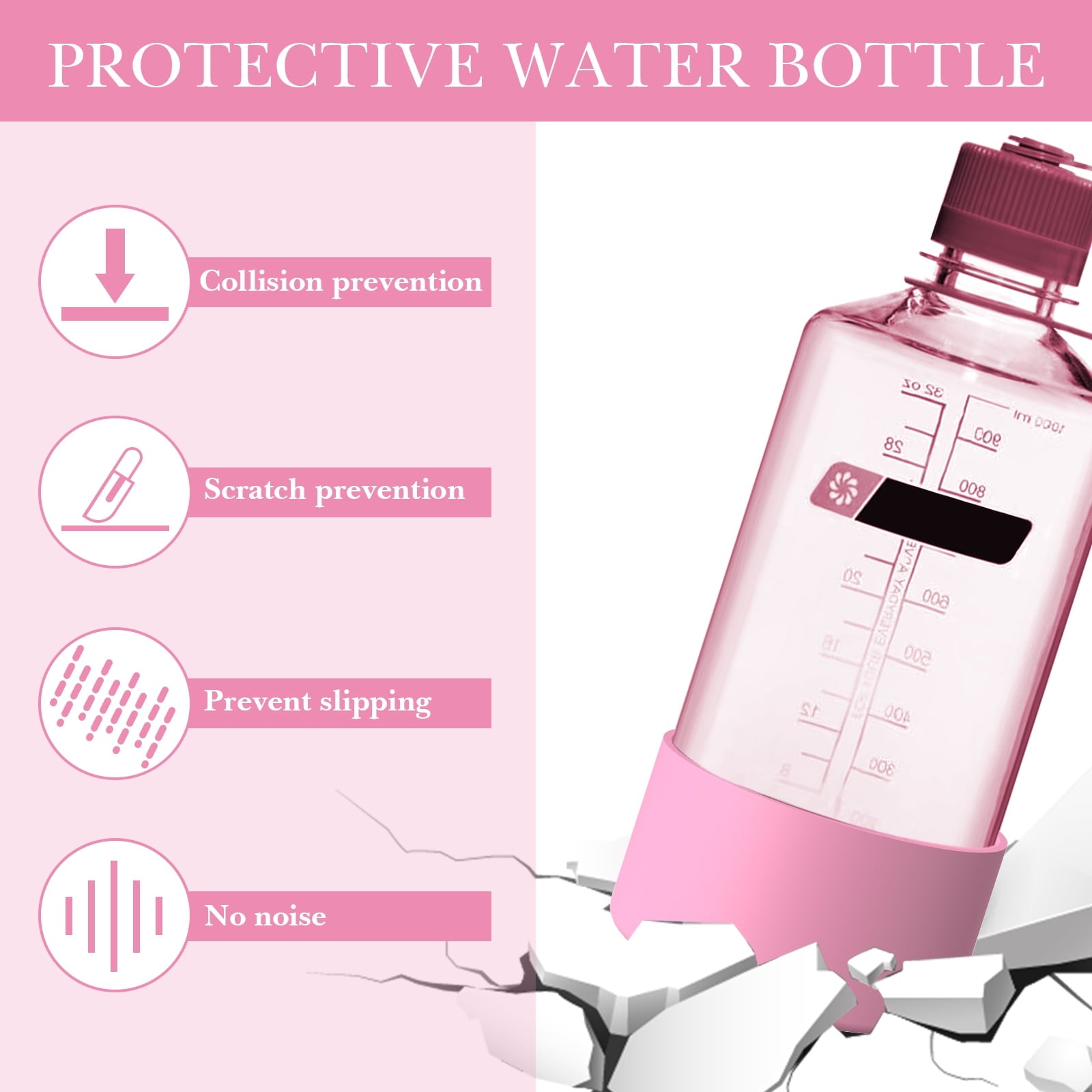 Linkidea 2 Pack Water Bottle Boot Compatible with Nalgene Sustain Wide Mouth 32oz/48oz, Narrow Mouth 32oz, Silicone Anti-Slip Bottle Bottom Bumper Protector (Light Pink) - Pick 207
