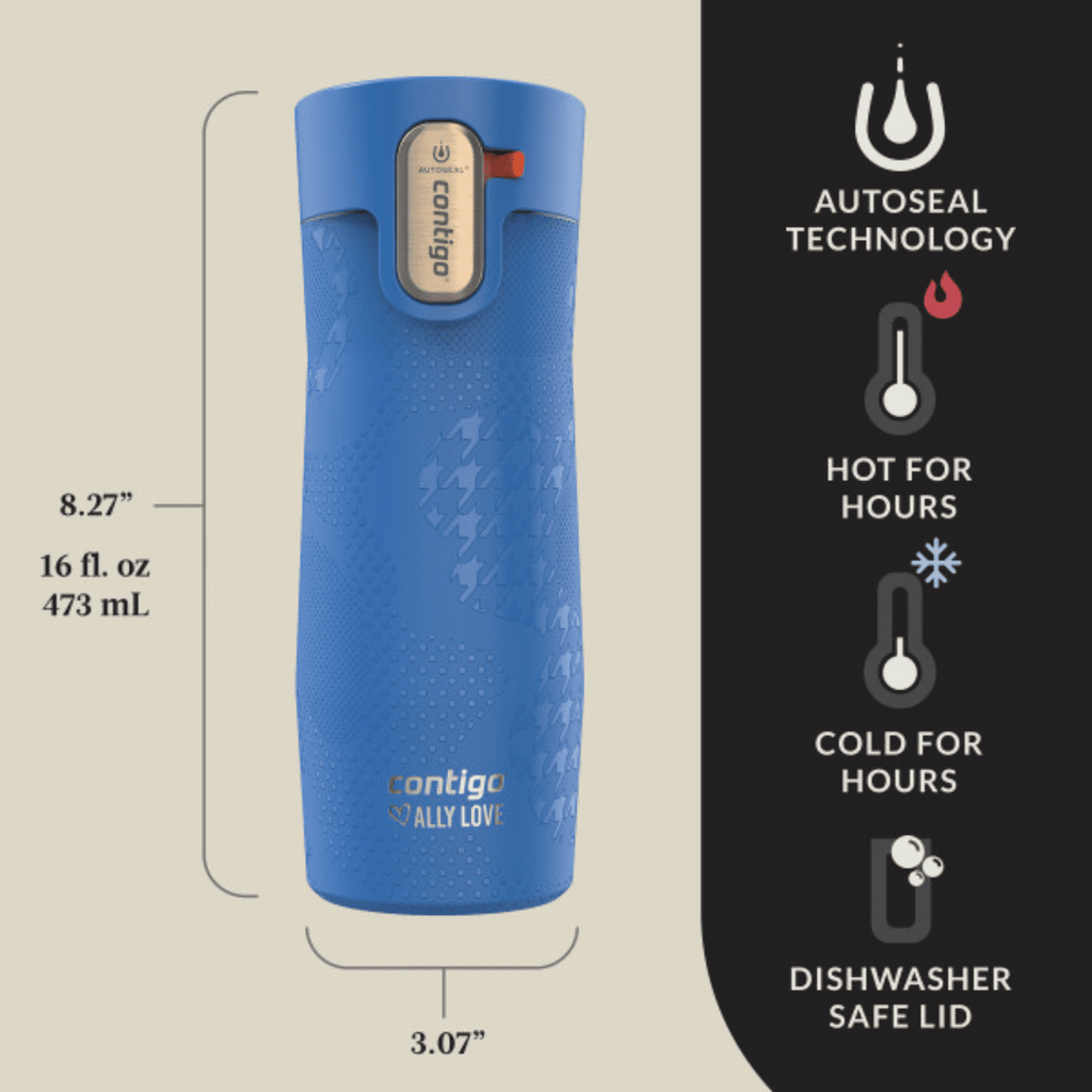 Contigo x Ally Love Autoseal West Loop Vacuum-Insulated Stainless Steel Travel Mug with Easy-Clean Lid, 16 oz, Stellar Jay - Pick 741