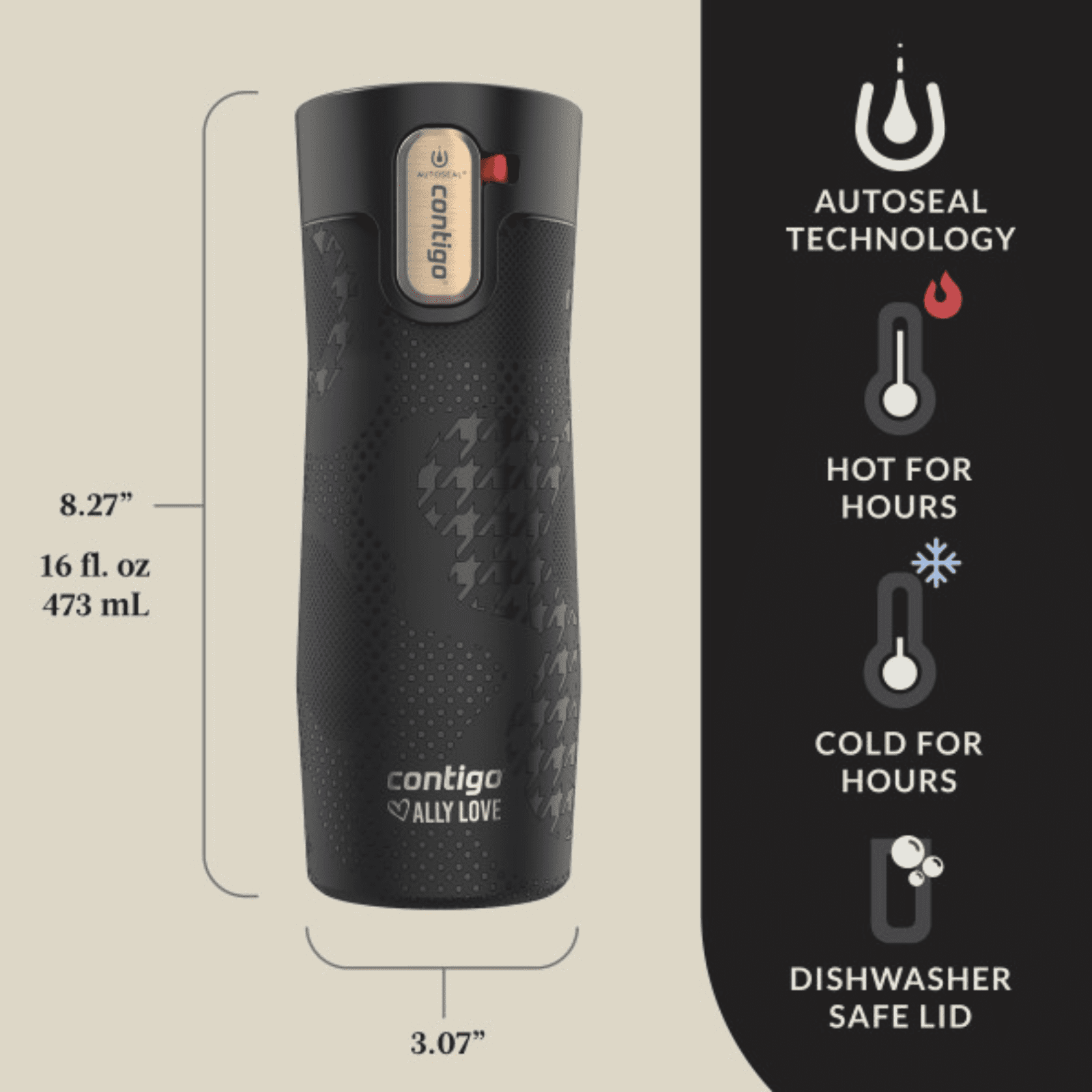 Contigo x Ally Love Autoseal West Loop Vacuum-Insulated Stainless Steel Travel Mug with Easy-Clean Lid, 16 oz, Stellar Jay - Pick 741