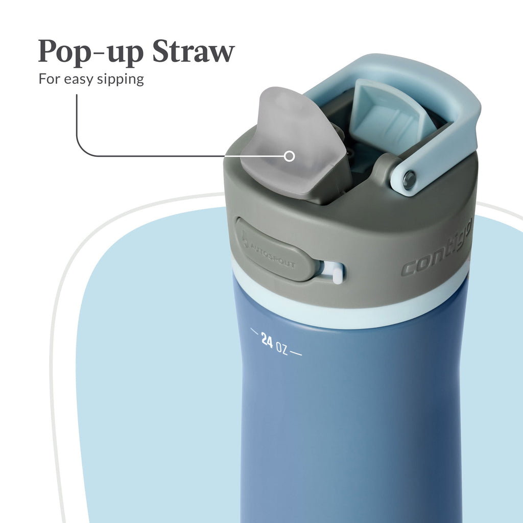 Contigo® Wells Chill Stainless Steel Filter Water Bottle with AUTOSPOUT® Straw Lid, 24 oz., Dark Ice - Pick 599