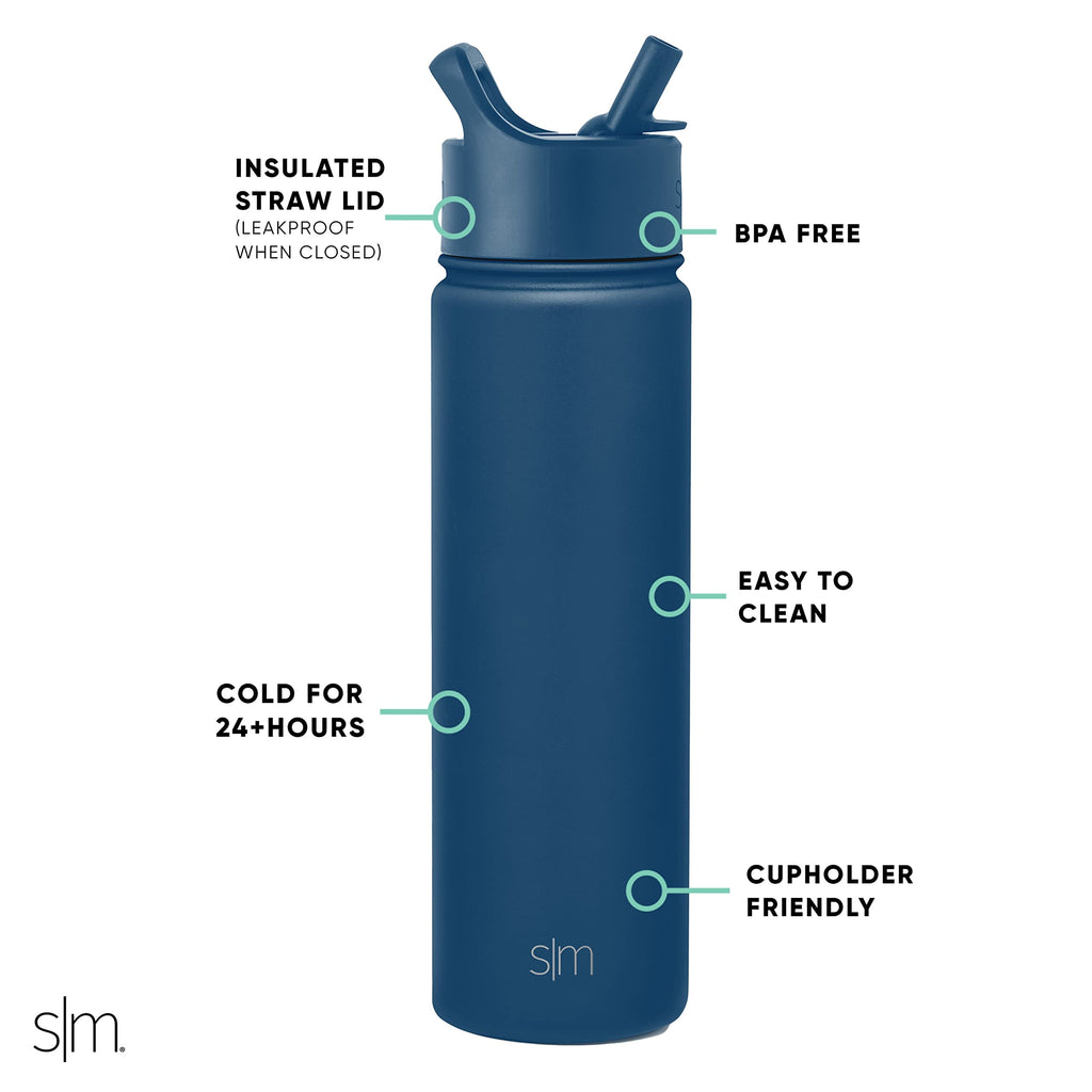 Simple Modern Water Bottle with Straw Lid Vacuum Insulated Stainless Steel Metal Thermos Bottles | Reusable Leak Proof BPA-Free Flask for School | Summit Collection | 22oz, Slumberland - Pick 667