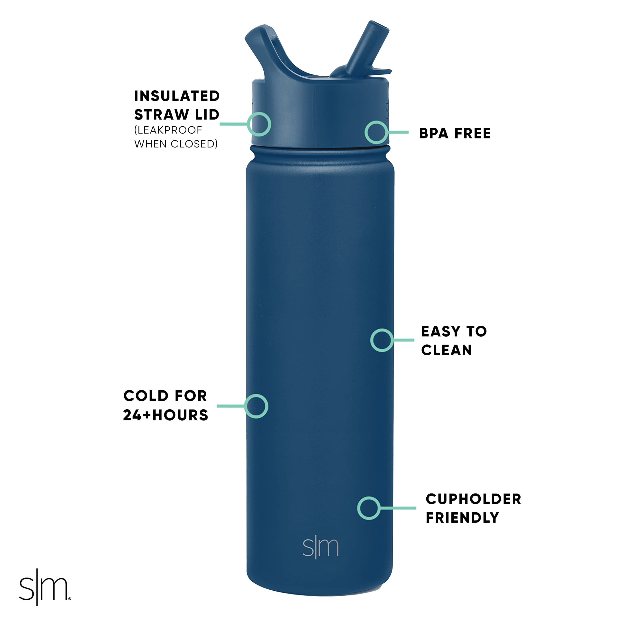 Simple Modern Water Bottle with Straw Lid Vacuum Insulated Stainless Steel Metal Thermos Bottles | Reusable Leak Proof BPA-Free Flask for School | Summit Collection | 22oz, Slumberland - Pick 667